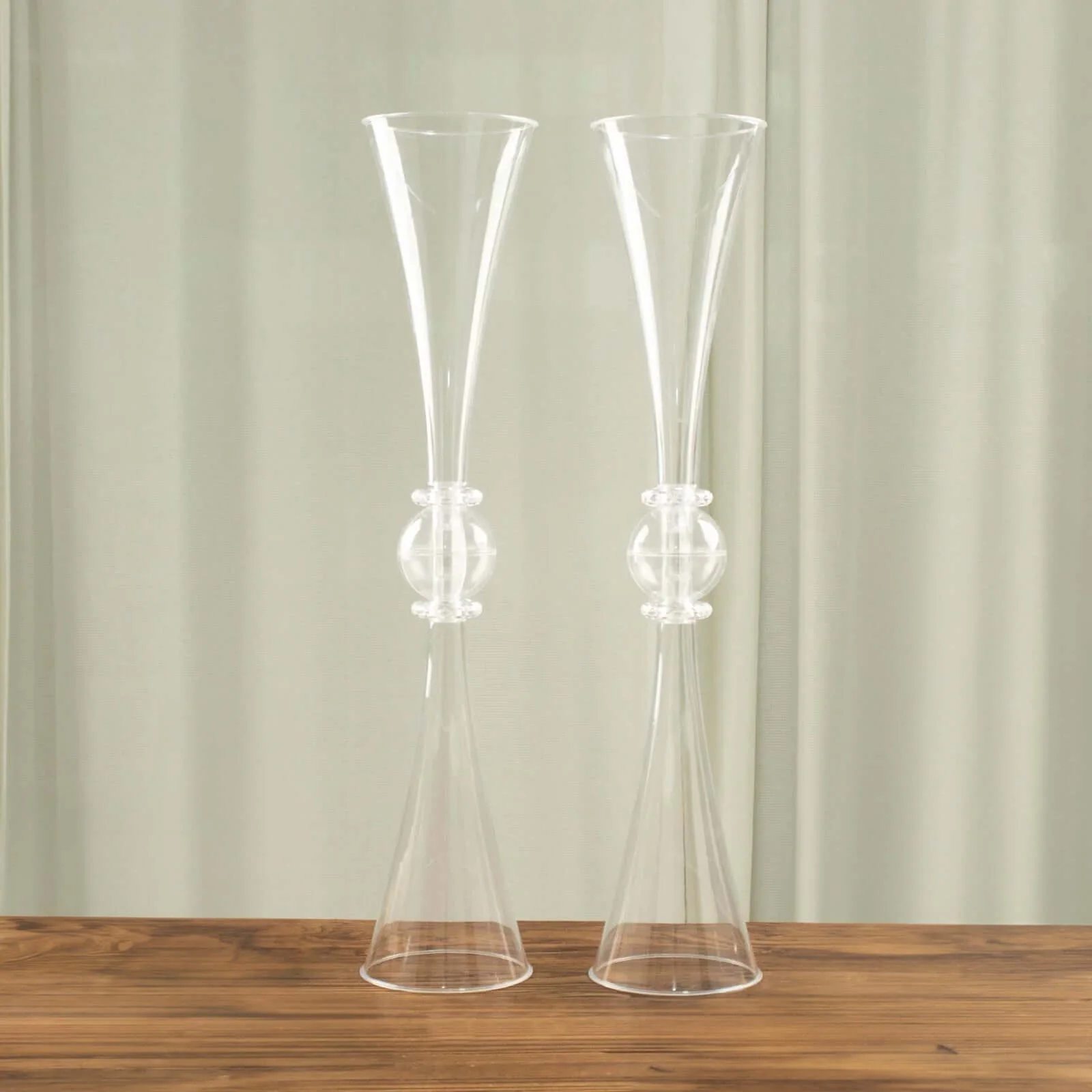 2-Pack Plastic Flower Vases 27" Trumpet Design with Crystal Embellishments Clear - Reversible Table Centerpieces - Image 6