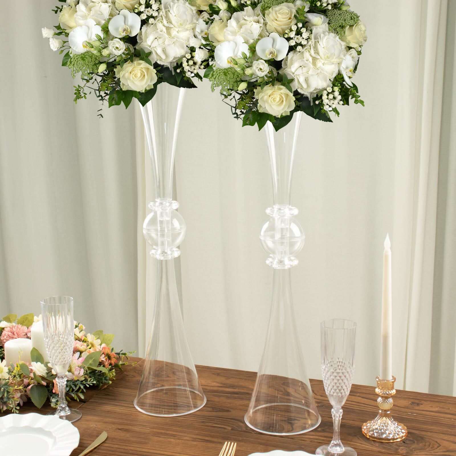 2-Pack Plastic Flower Vases 27" Trumpet Design with Crystal Embellishments Clear - Reversible Table Centerpieces - Image 9