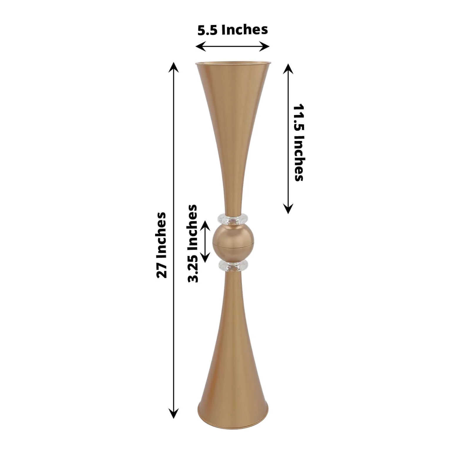 2-Pack Plastic Flower Vases 27" Trumpet Design with Crystal Embellishments Gold - Reversible Table Centerpieces - Image 3
