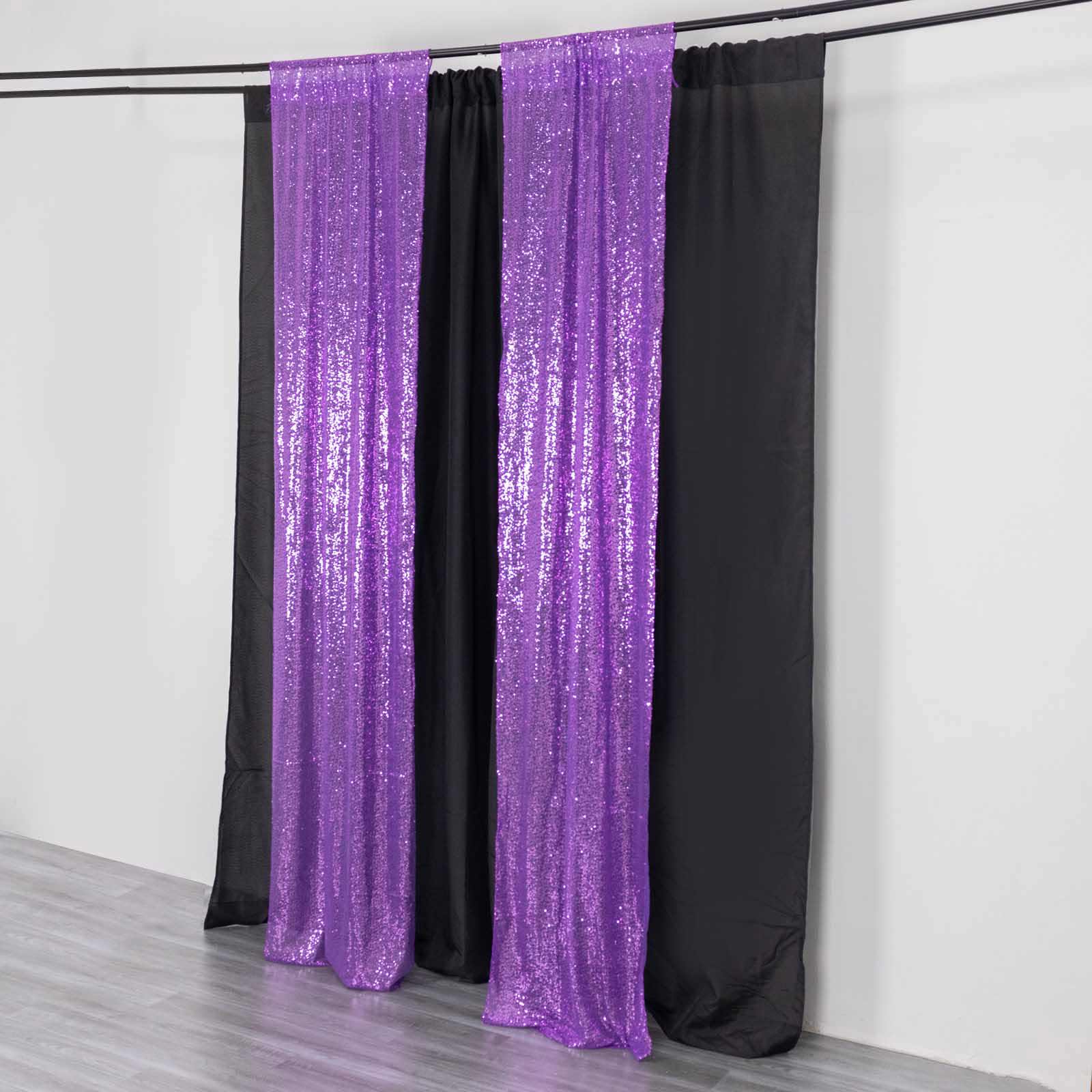 2 Pack Purple Sequin Backdrop Drape Curtains with Rod Pockets, Seamless Glitter Mesh Photo Booth Event Divider Panels - 8ftx2ft - Image 2