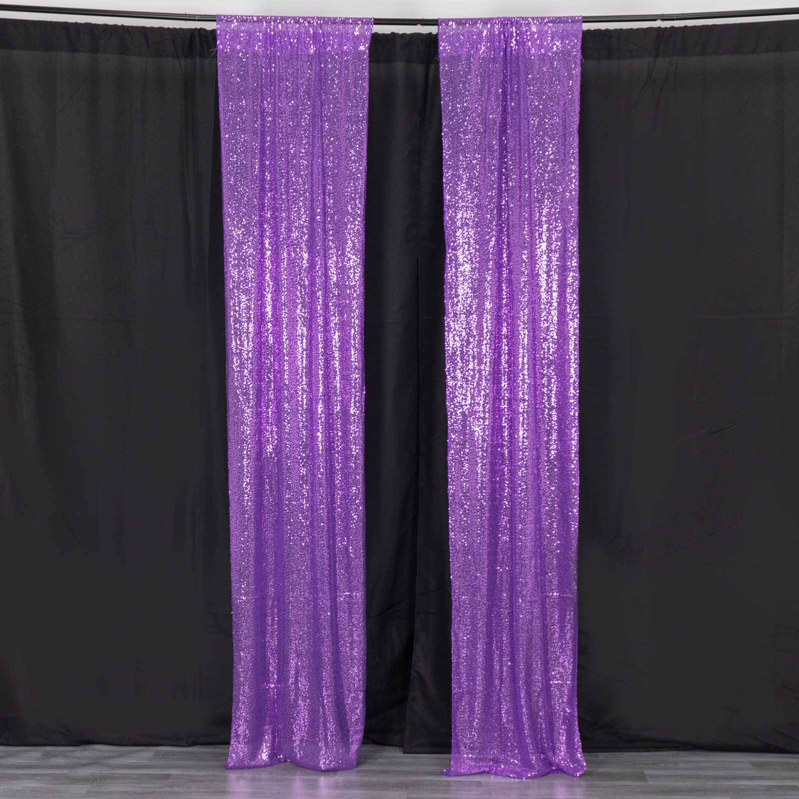 2 Pack Purple Sequin Backdrop Drape Curtains with Rod Pockets, Seamless Glitter Mesh Photo Booth Event Divider Panels - 8ftx2ft - Image 6