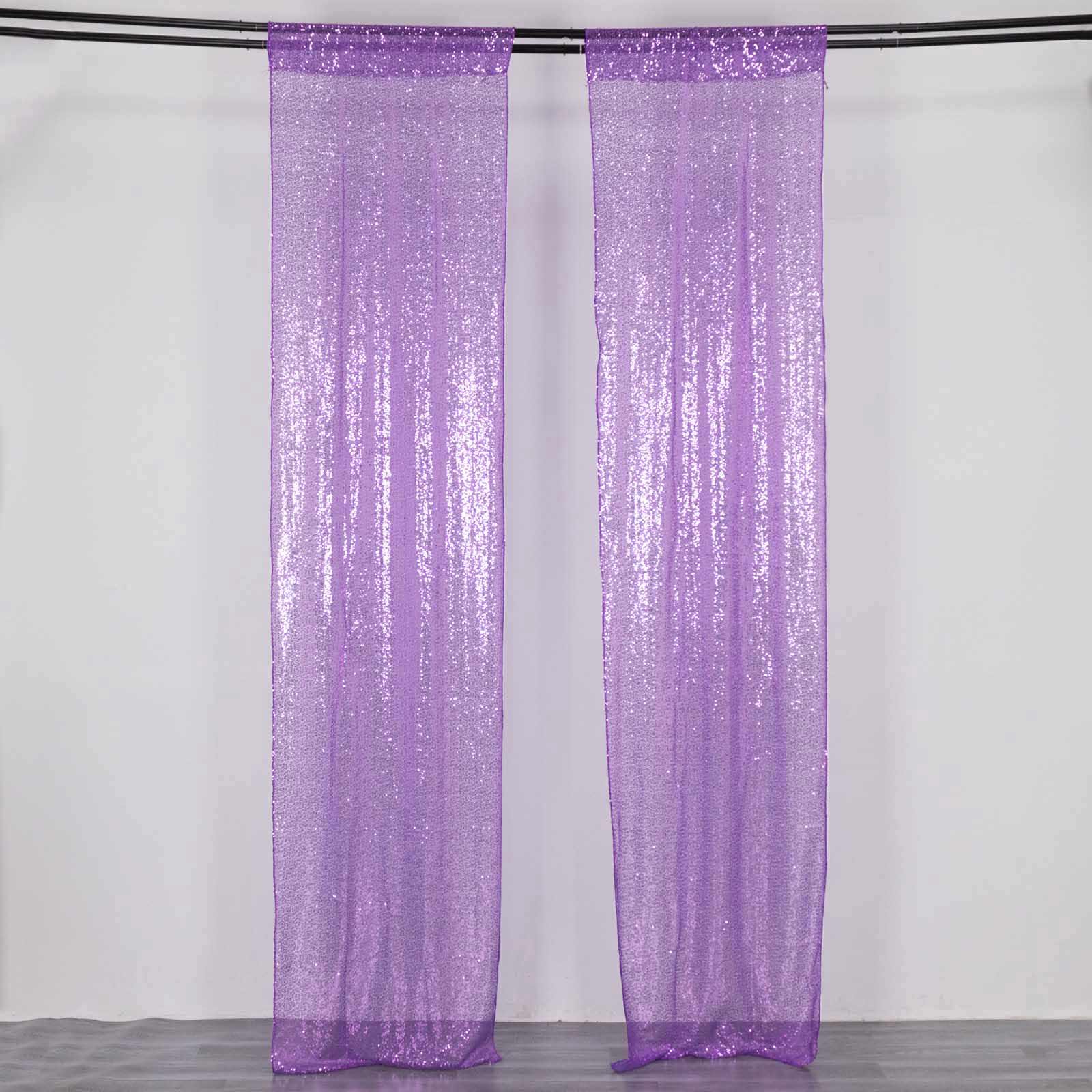 2 Pack Purple Sequin Backdrop Drape Curtains with Rod Pockets, Seamless Glitter Mesh Photo Booth Event Divider Panels - 8ftx2ft - Image 7
