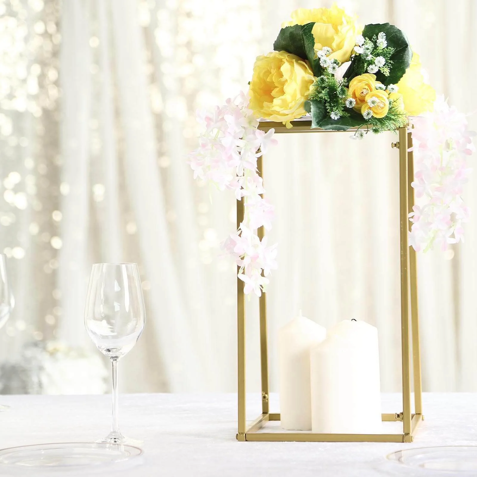 2-Pack Rectangular Gold Metal Wedding Flower Stand 16" Geometric Column Frame - Versatile Pedestal for Wedding Arrangements - Image 6