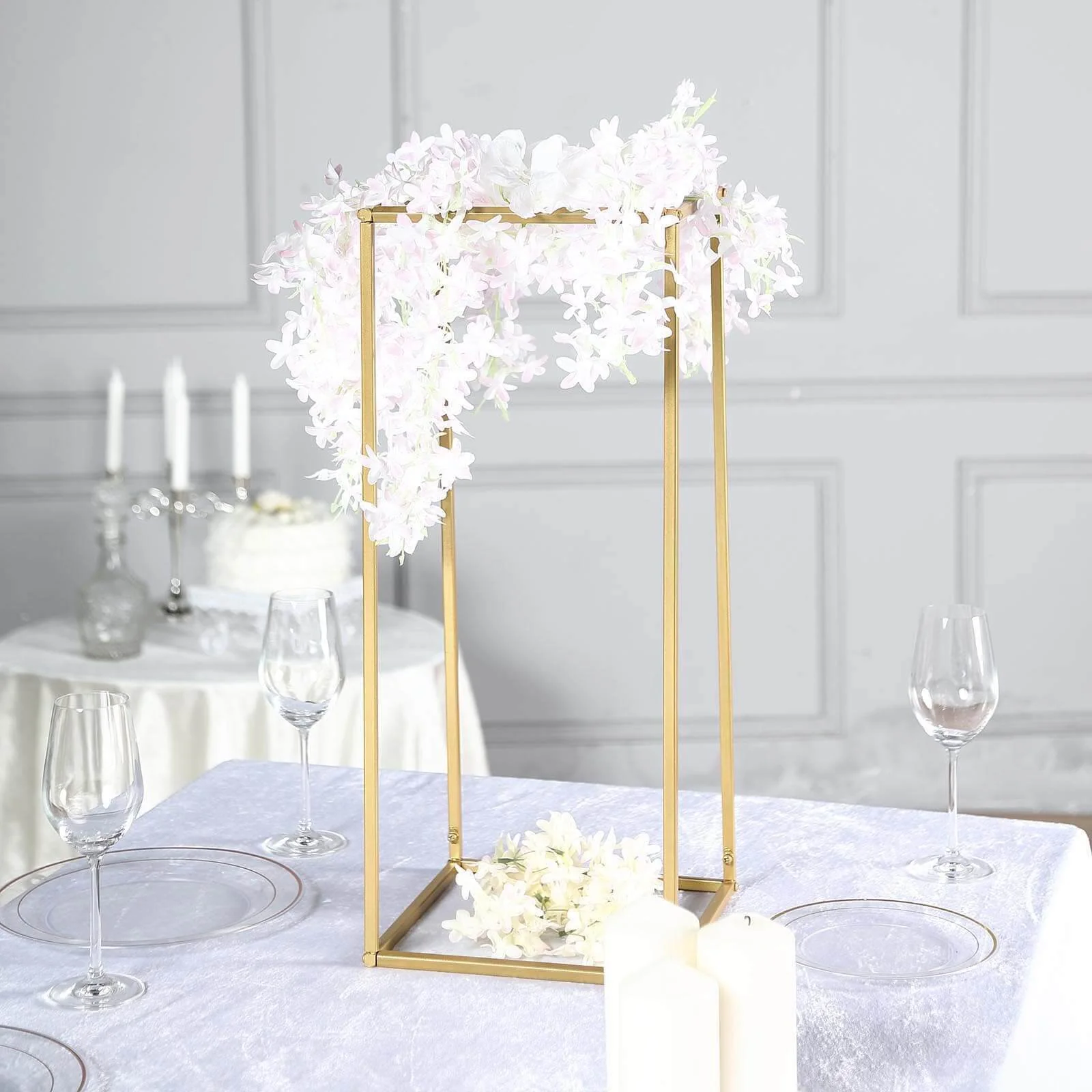 2-Pack Rectangular Gold Metal Wedding Flower Stand 24" Geometric Column Frame - Durable Centerpiece for Stylish Flower Displays - Image 7