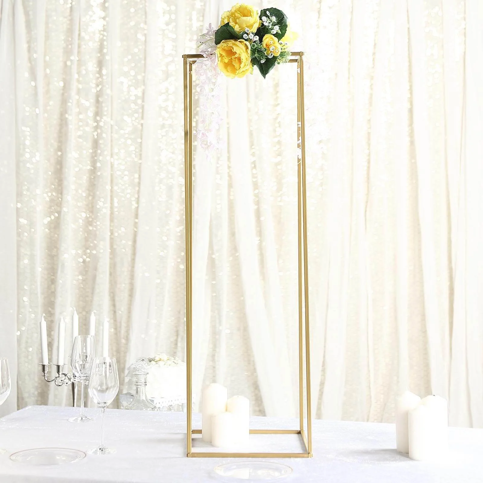 2-Pack Rectangular Gold Metal Wedding Flower Stand 40" Geometric Column Frame - Statement Floral Display for Grand Events - Image 7