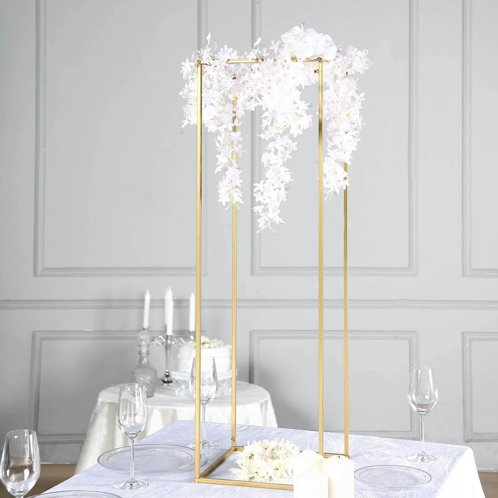 2-Pack Rectangular Gold Metal Wedding Flower Stand 40" Geometric Column Frame - Statement Floral Display for Grand Events - Image 8