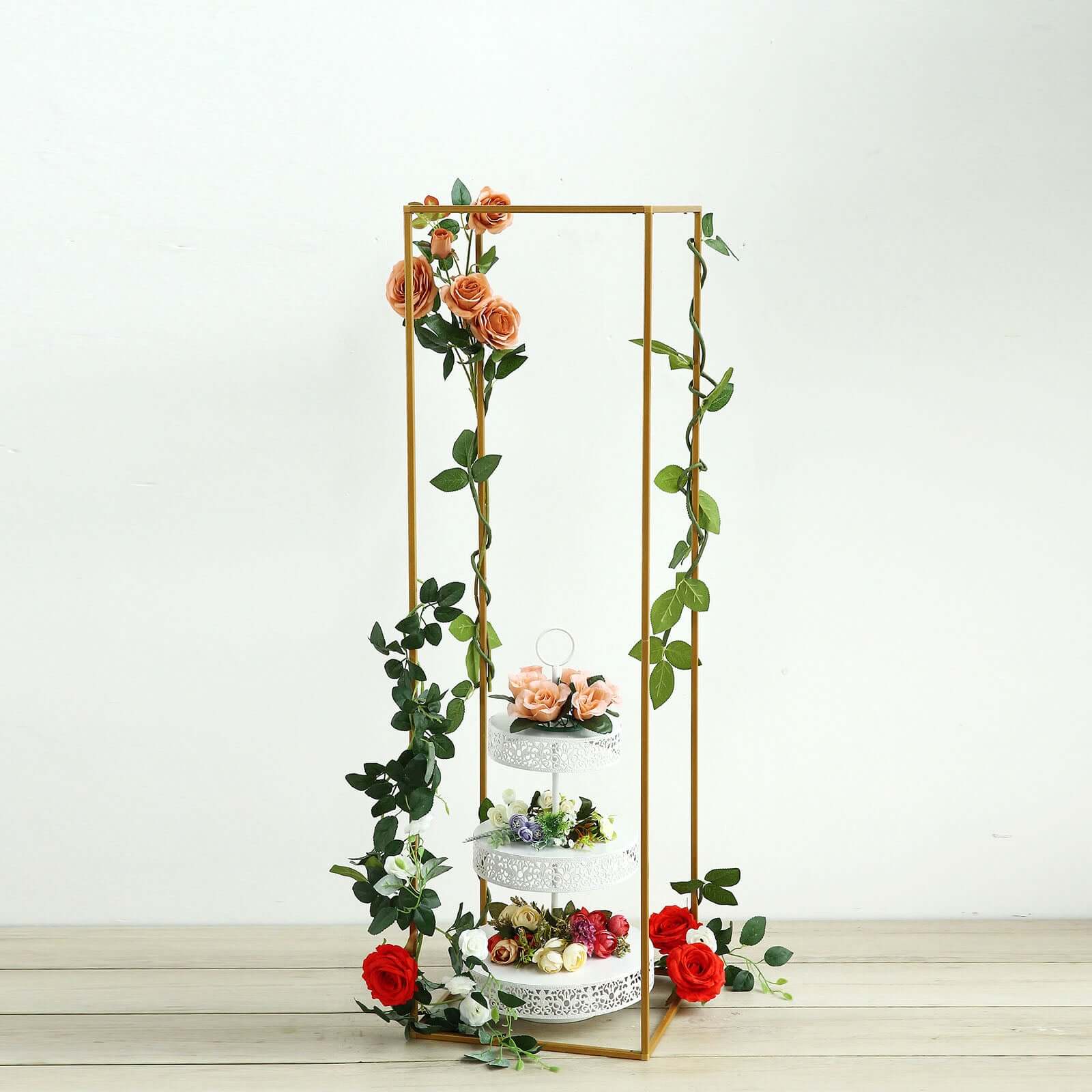 2-Pack Rectangular Gold Metal Wedding Flower Stand 48" Geometric Column Frame - Elevated Pedestal for Luxurious Event Centerpieces - Image 2