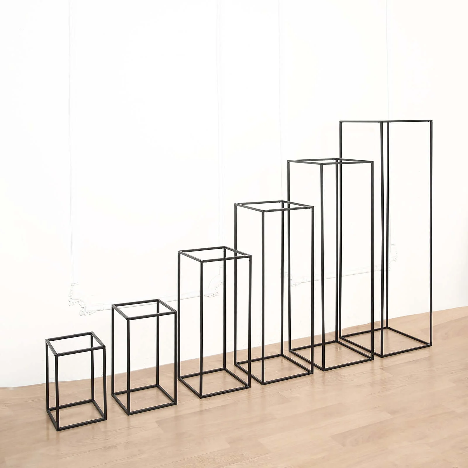 2-Pack Rectangular Matte Black Metal Wedding Flower Stand 12" Geometric Column Frame - Stylish Floral Display for Tablescapes - Image 13