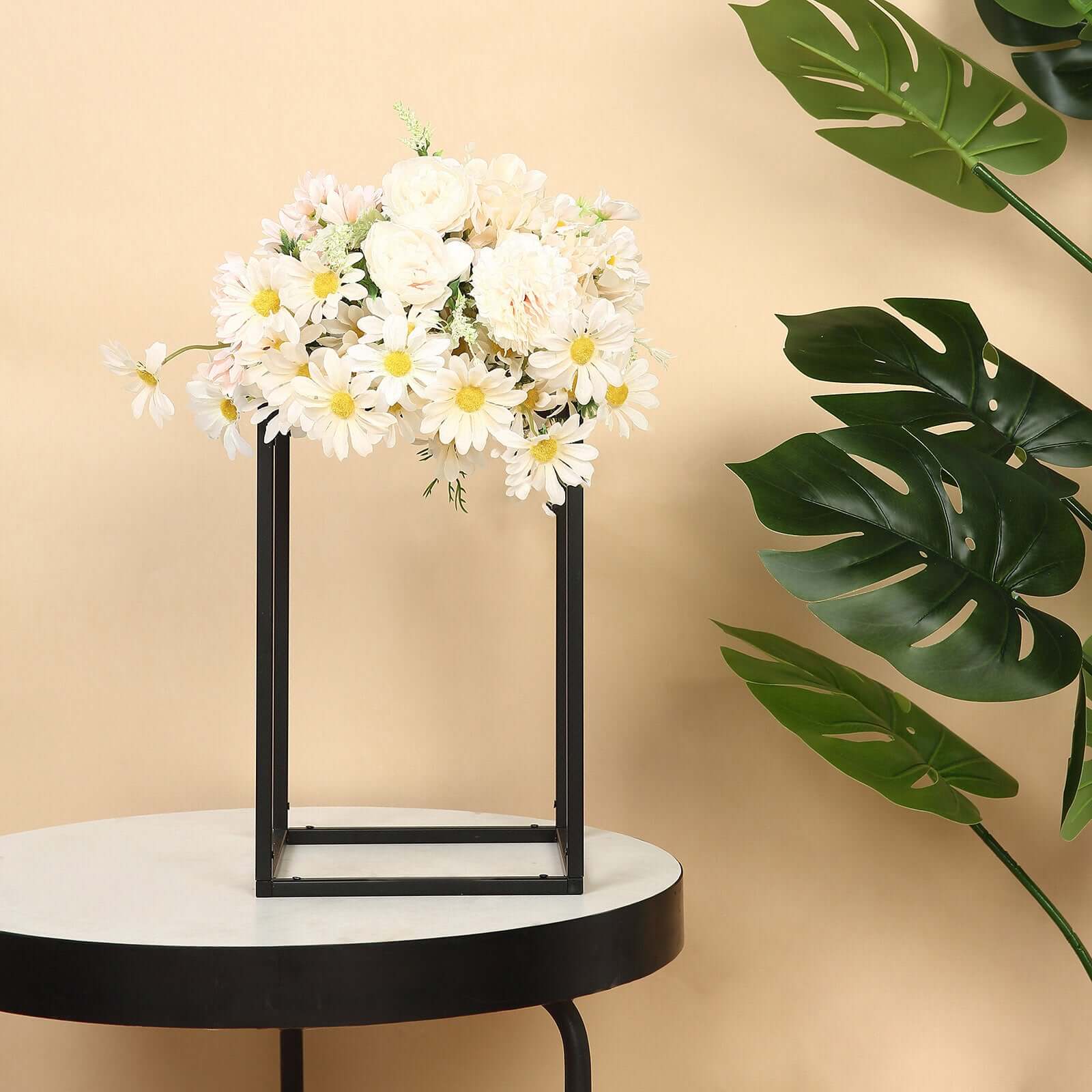 2-Pack Rectangular Matte Black Metal Wedding Flower Stand 12" Geometric Column Frame - Stylish Floral Display for Tablescapes - Image 2
