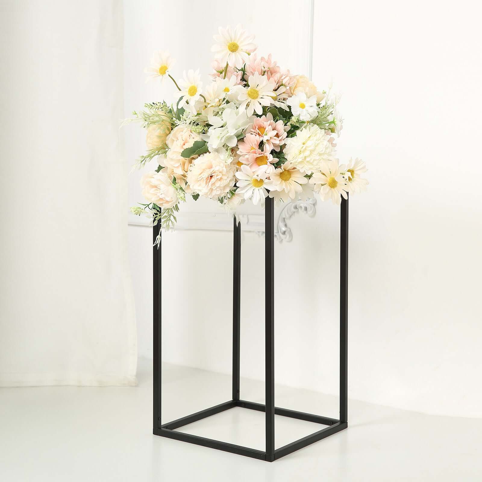 2-Pack Rectangular Matte Black Metal Wedding Flower Stand 16" Geometric Column Frame - Versatile Pedestal for Wedding Arrangements - Image 2