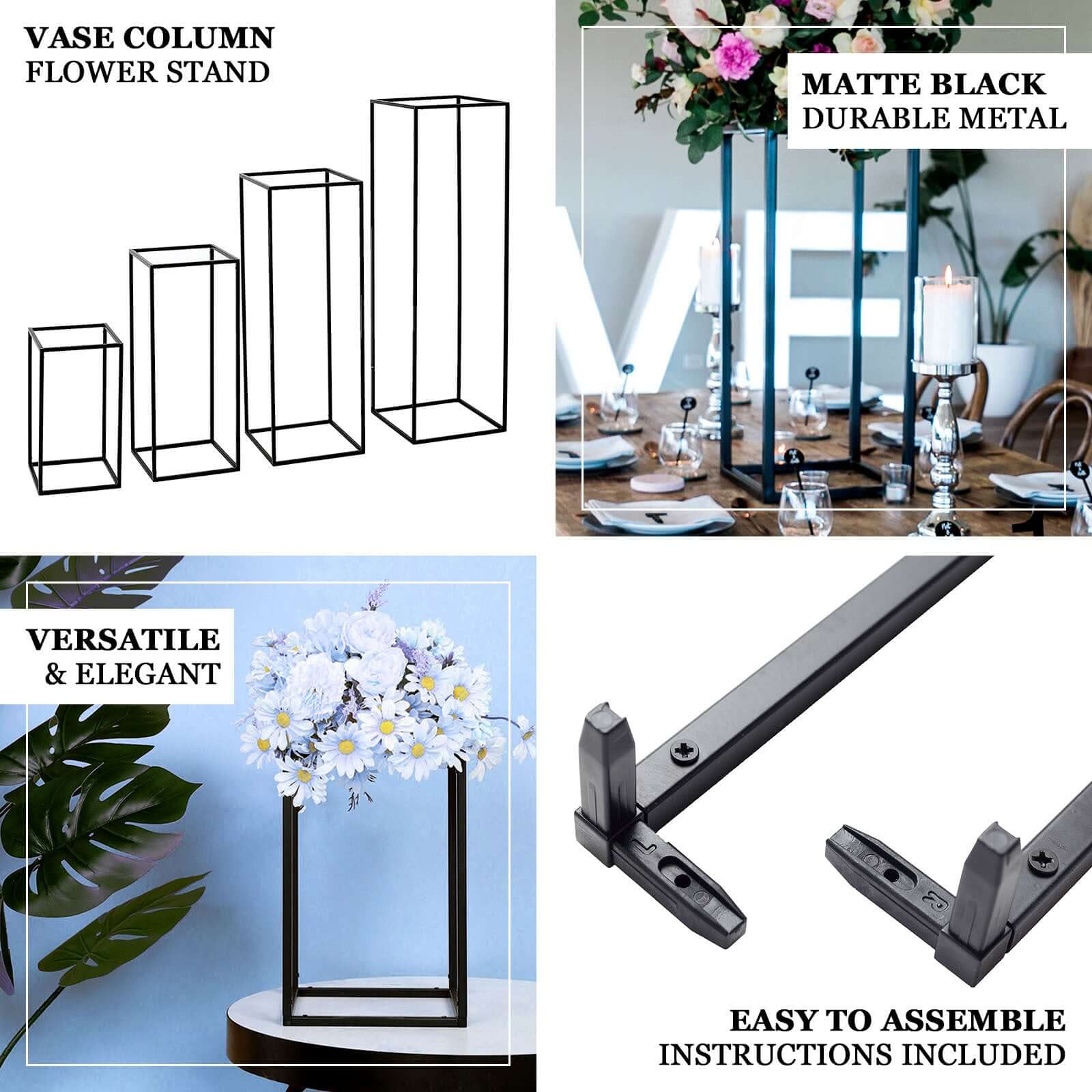 2-Pack Rectangular Matte Black Metal Wedding Flower Stand 16" Geometric Column Frame - Versatile Pedestal for Wedding Arrangements - Image 4