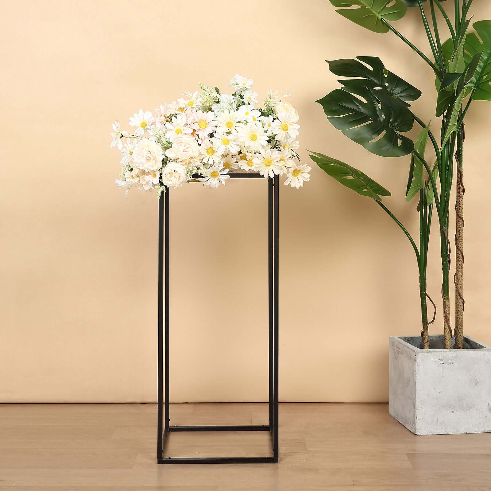 2-Pack Rectangular Matte Black Metal Wedding Flower Stand 24" Geometric Column Frame - Modern Floral Display for Event Decor - Image 2