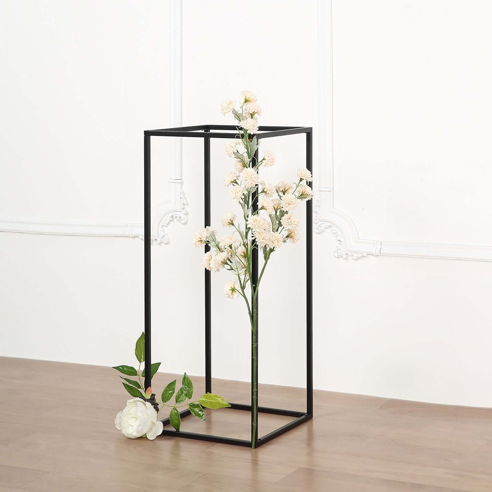 2-Pack Rectangular Matte Black Metal Wedding Flower Stand 24" Geometric Column Frame - Modern Floral Display for Event Decor - Image 7