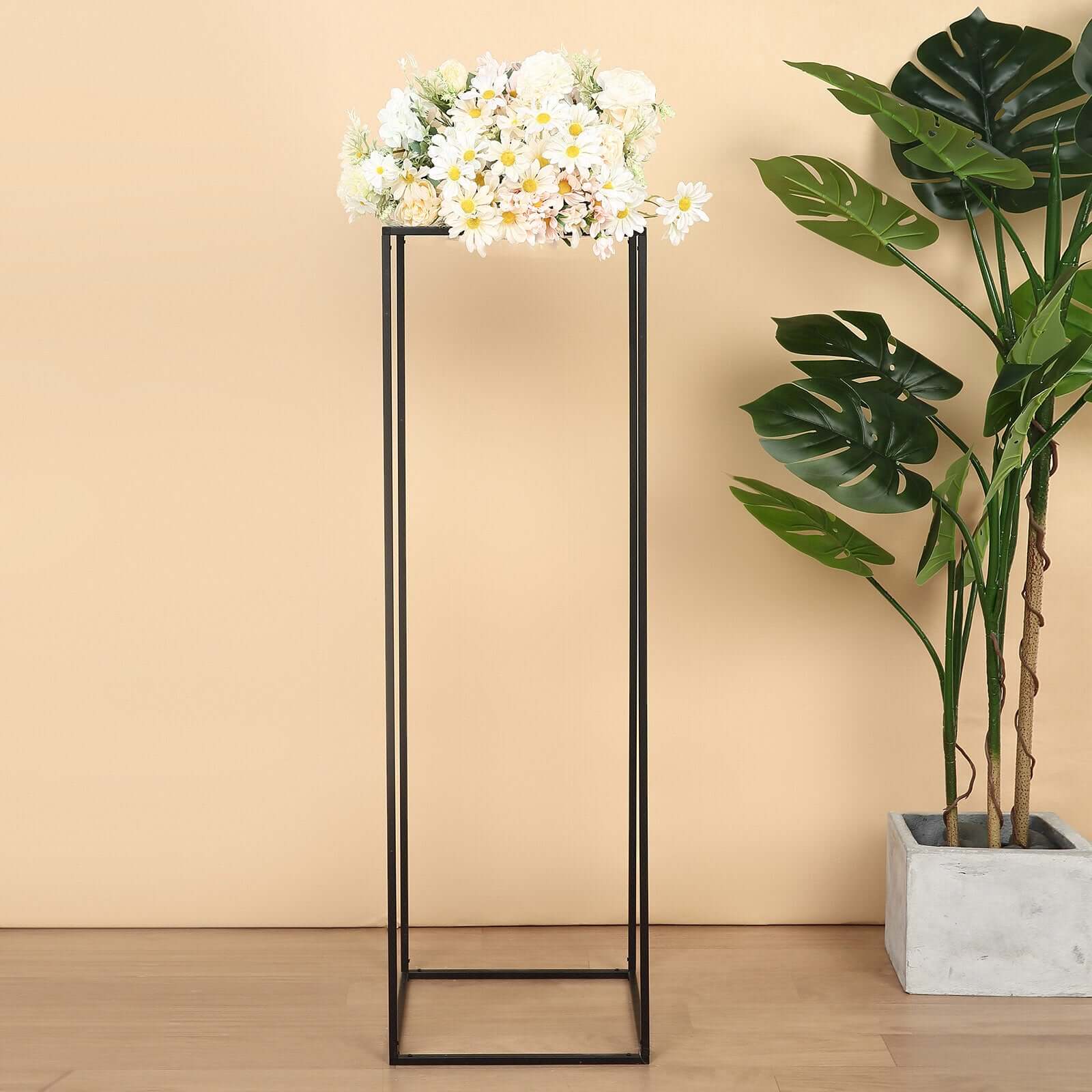 2-Pack Rectangular Matte Black Metal Wedding Flower Stand 40" Geometric Column Frame - Statement Floral Display for Grand Events - Image 2
