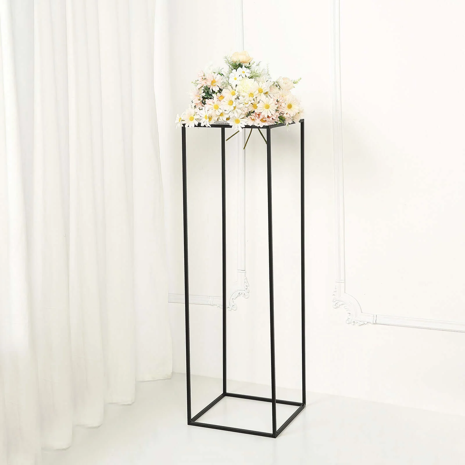 2-Pack Rectangular Matte Black Metal Wedding Flower Stand 40" Geometric Column Frame - Statement Floral Display for Grand Events - Image 7