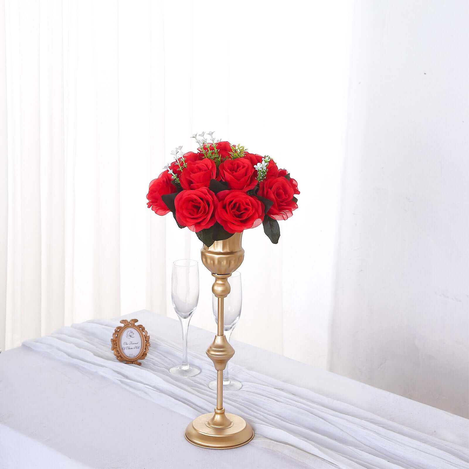 2 Pack Red Artificial Flower Ball Bouquets For Centerpieces, 15-Head Silk Rose Kissing Balls 10" - Image 2