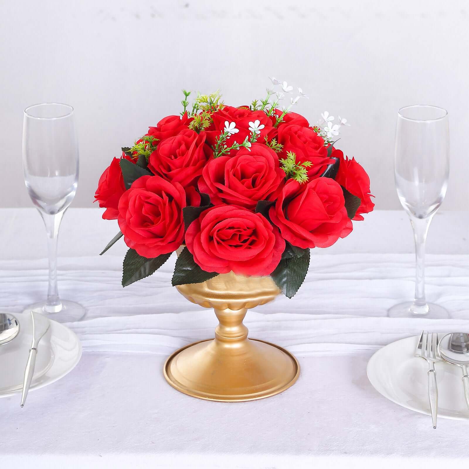 2 Pack Red Artificial Flower Ball Bouquets For Centerpieces, 15-Head Silk Rose Kissing Balls 10" - Image 6