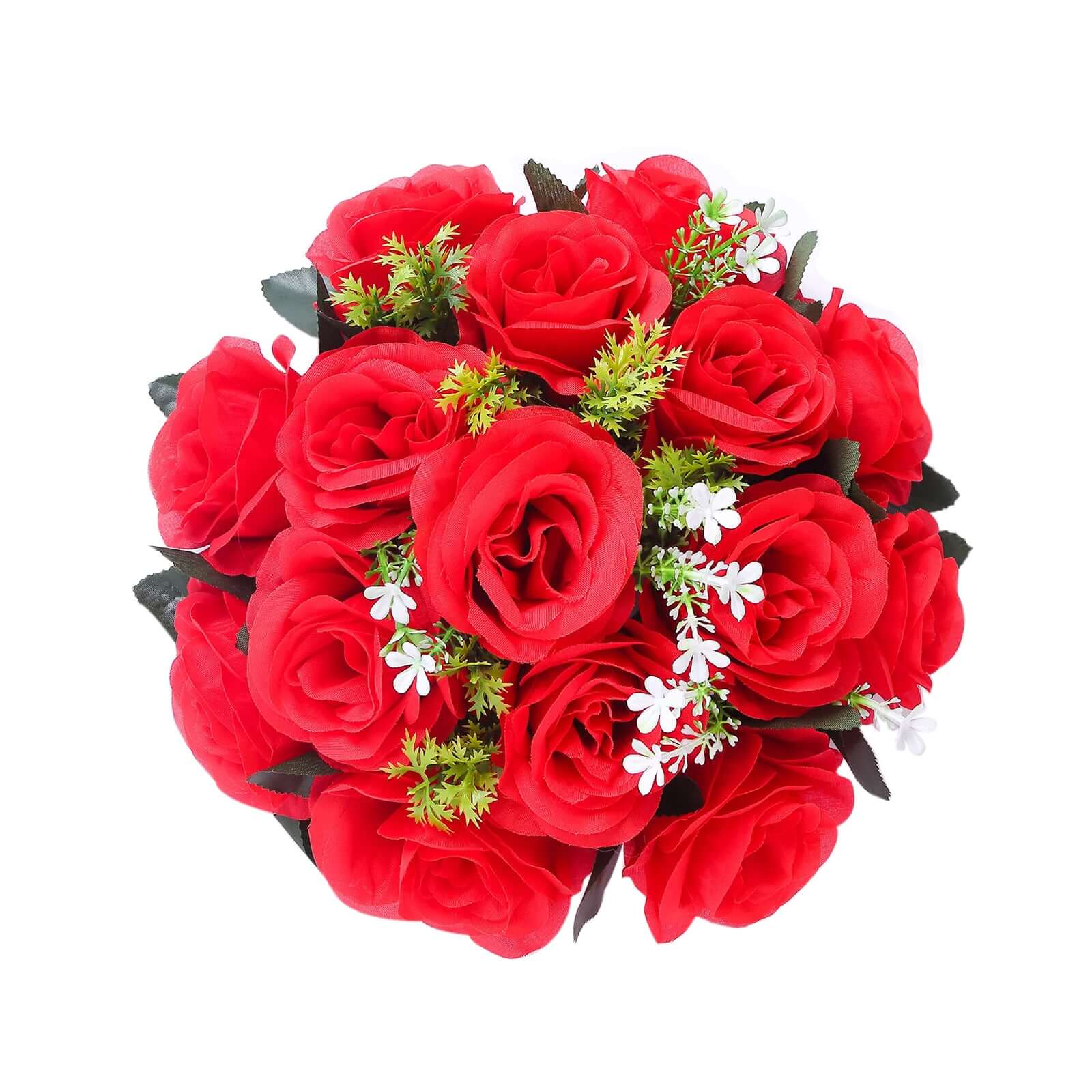 2 Pack Red Artificial Flower Ball Bouquets For Centerpieces, 15-Head Silk Rose Kissing Balls 10" - Image 7