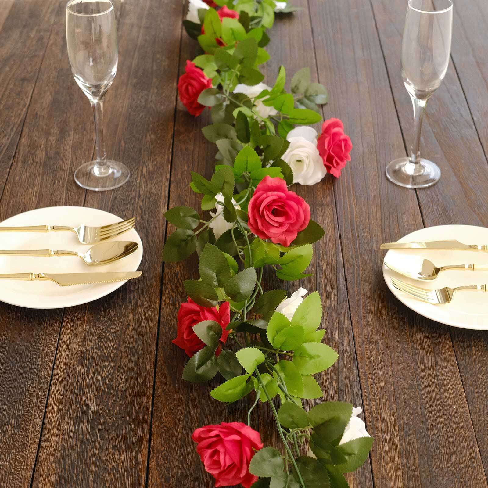 2 Pack Red Ivory Artificial Silk Mini Rose Vines Hanging Flower Garland with 26 Flower Heads - 7ft - Image 10