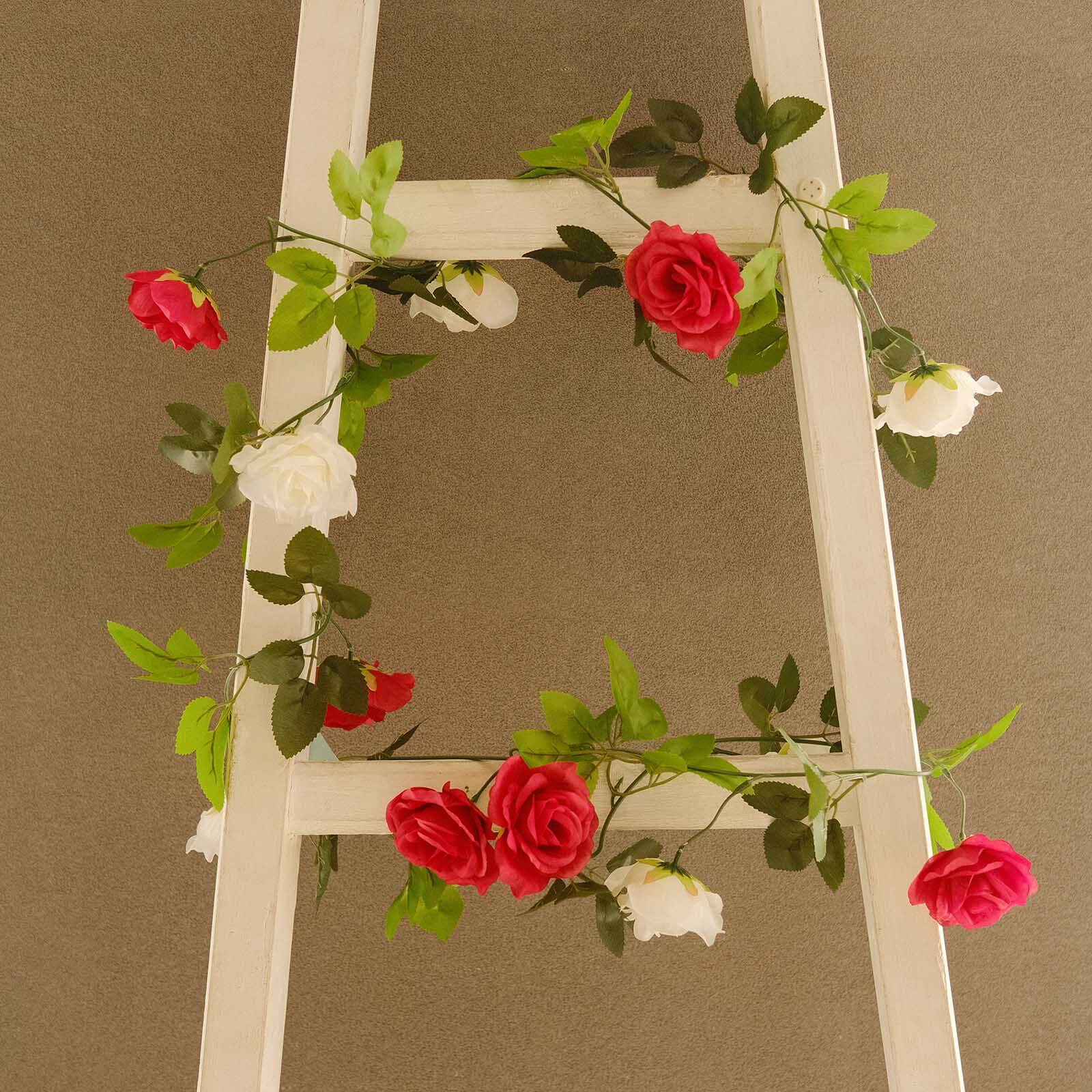 2 Pack Red Ivory Artificial Silk Mini Rose Vines Hanging Flower Garland with 26 Flower Heads - 7ft - Image 11
