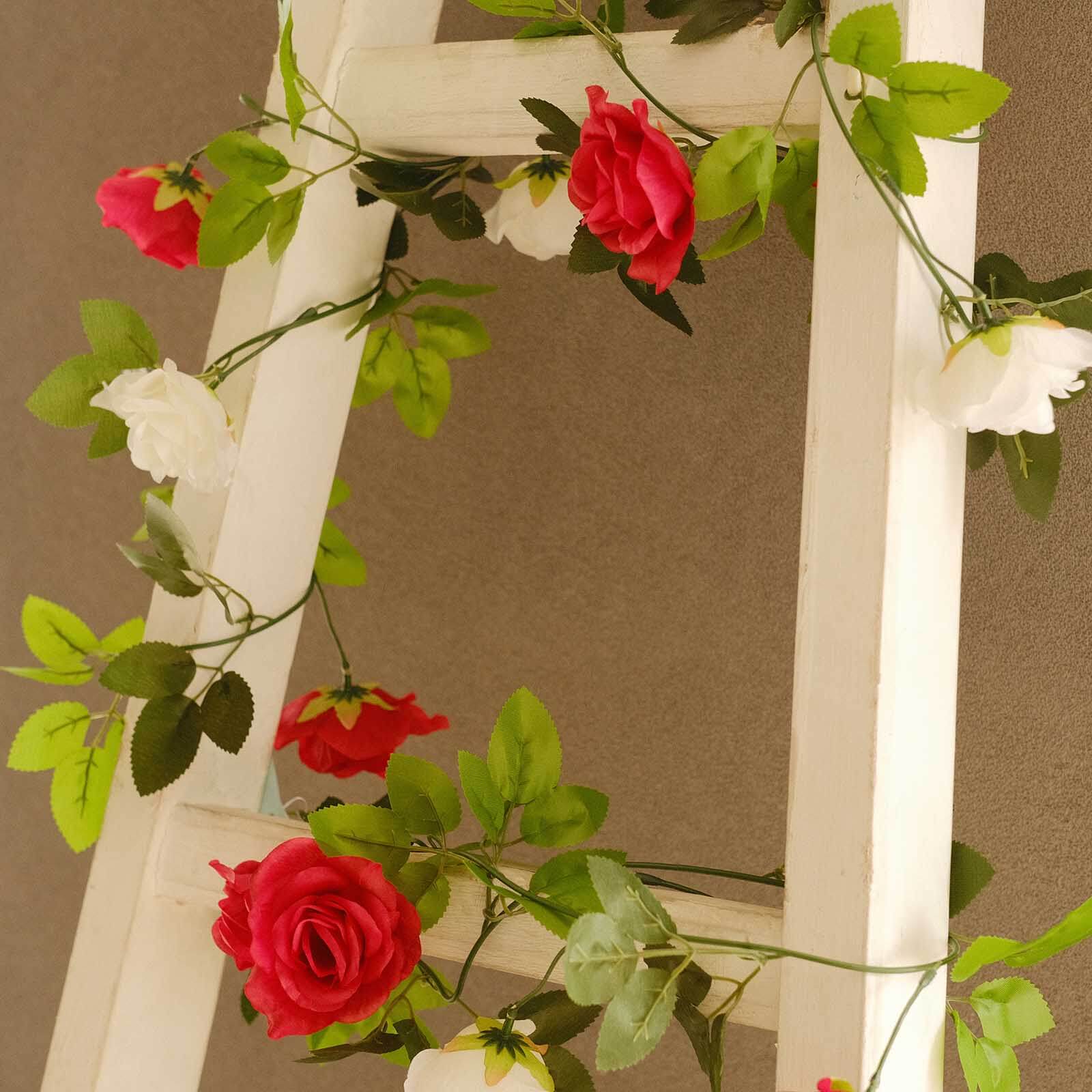 2 Pack Red Ivory Artificial Silk Mini Rose Vines Hanging Flower Garland with 26 Flower Heads - 7ft - Image 12