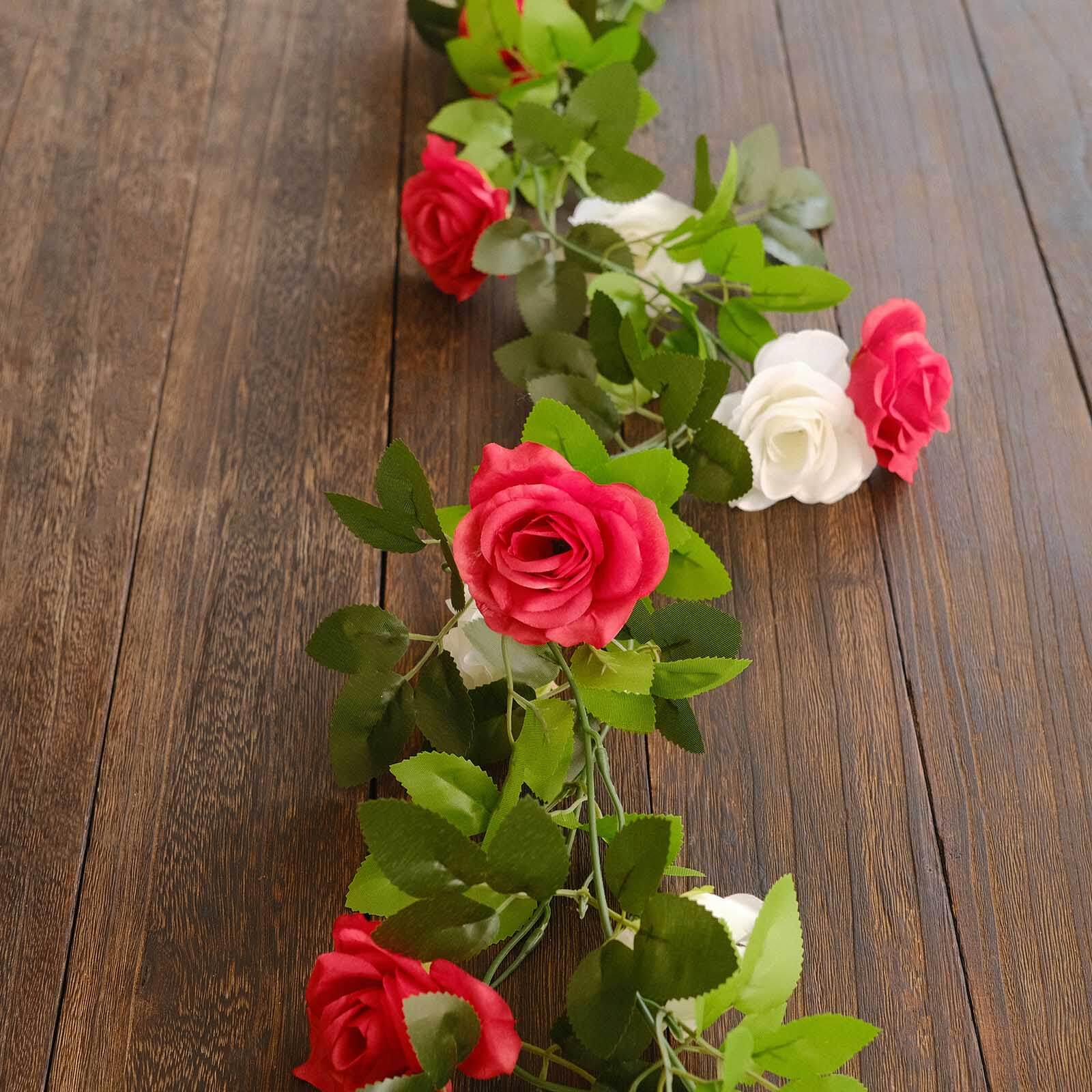 2 Pack Red Ivory Artificial Silk Mini Rose Vines Hanging Flower Garland with 26 Flower Heads - 7ft - Image 13