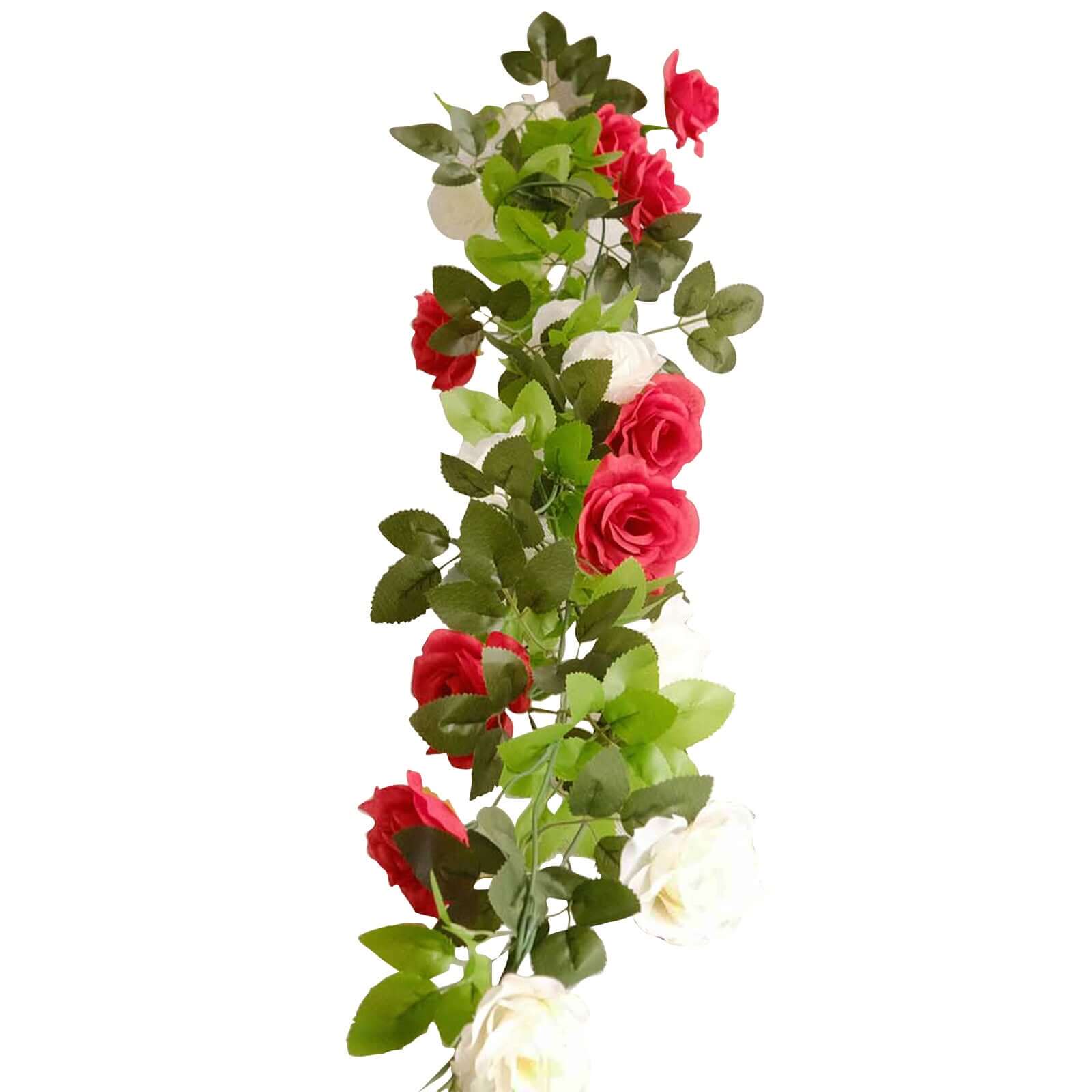 2 Pack Red Ivory Artificial Silk Mini Rose Vines Hanging Flower Garland with 26 Flower Heads - 7ft - Image 8