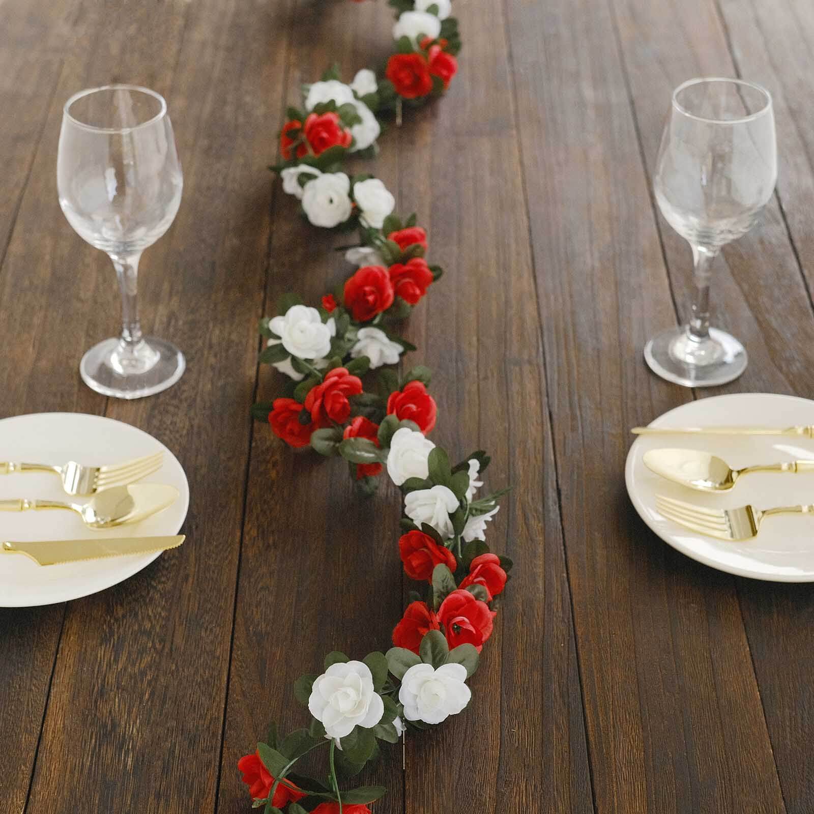 2 Pack Red Ivory Artificial Silk Mini Rose Vines Hanging Flower Garland with 45 Flower Heads - 8ft - Image 11