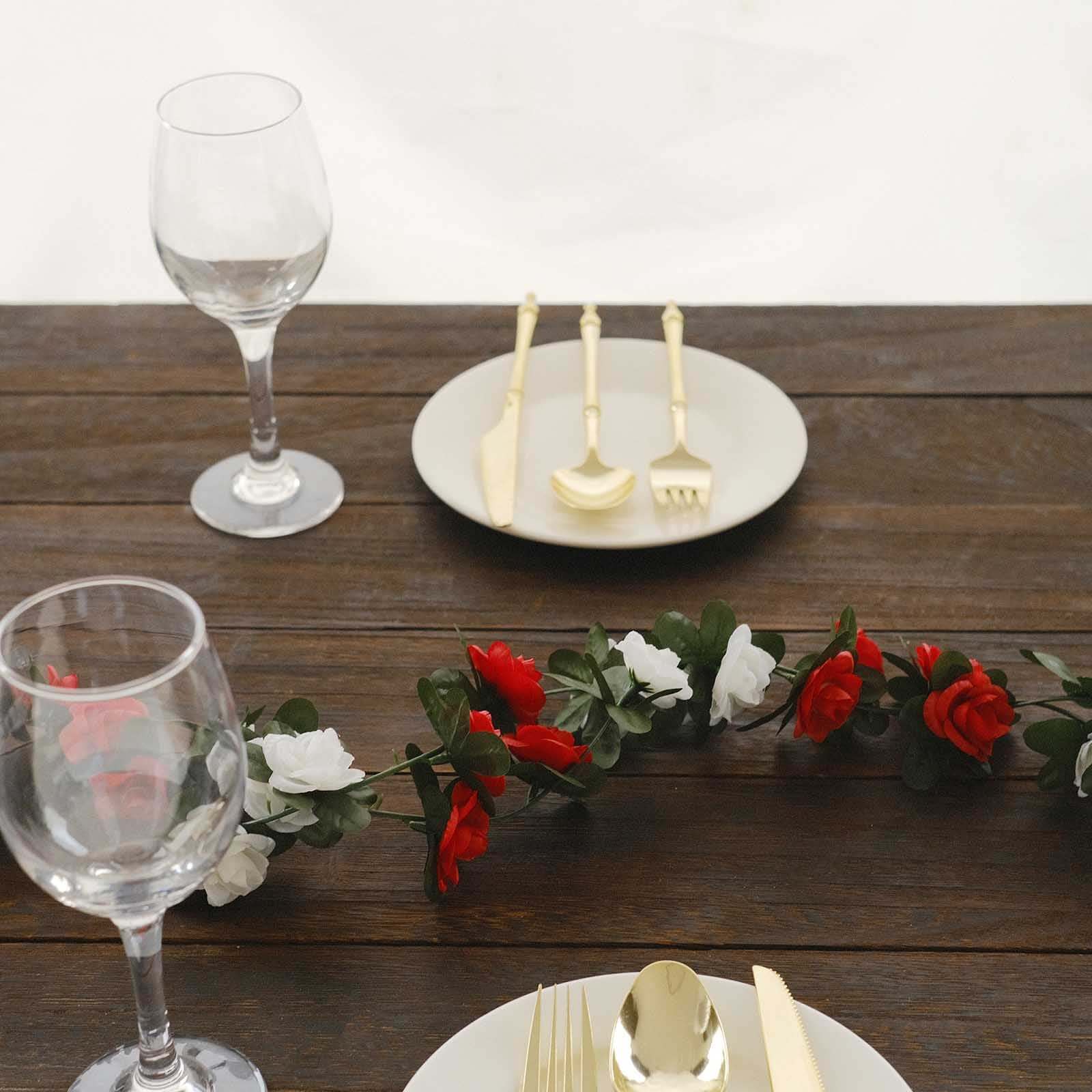 2 Pack Red Ivory Artificial Silk Mini Rose Vines Hanging Flower Garland with 45 Flower Heads - 8ft - Image 7