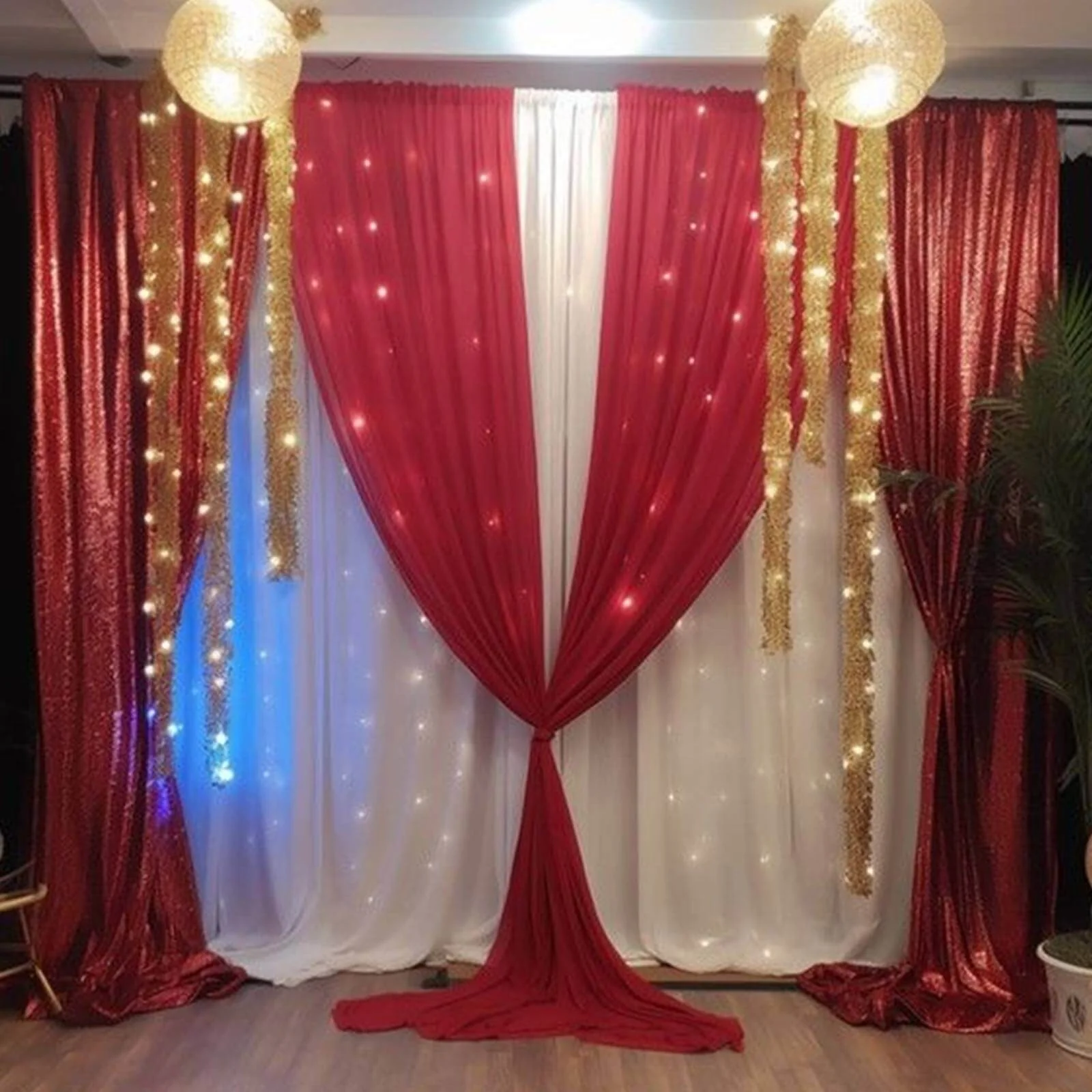2 Pack Red Sequin Backdrop Drape Curtains with Rod Pockets, Seamless Glitter Mesh Photo Booth Event Divider Panels - 8ftx2ft - Image 2