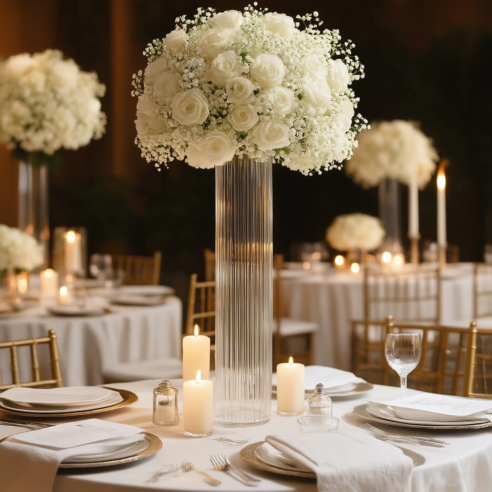 2 Pack Ribbed Cylinder Floor Vases – 32" Tall Clear Glass Vases for Event Aisles, Entryways & Wedding Decor - Image 4