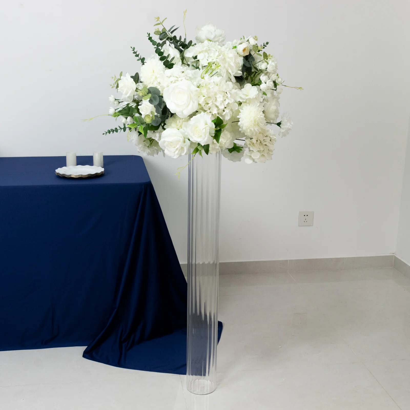 2 Pack Ribbed Cylinder Floor Vases – 40" Tall Oversized Clear Glass Vases for Grand Venue Displays & Lobbies - Image 2