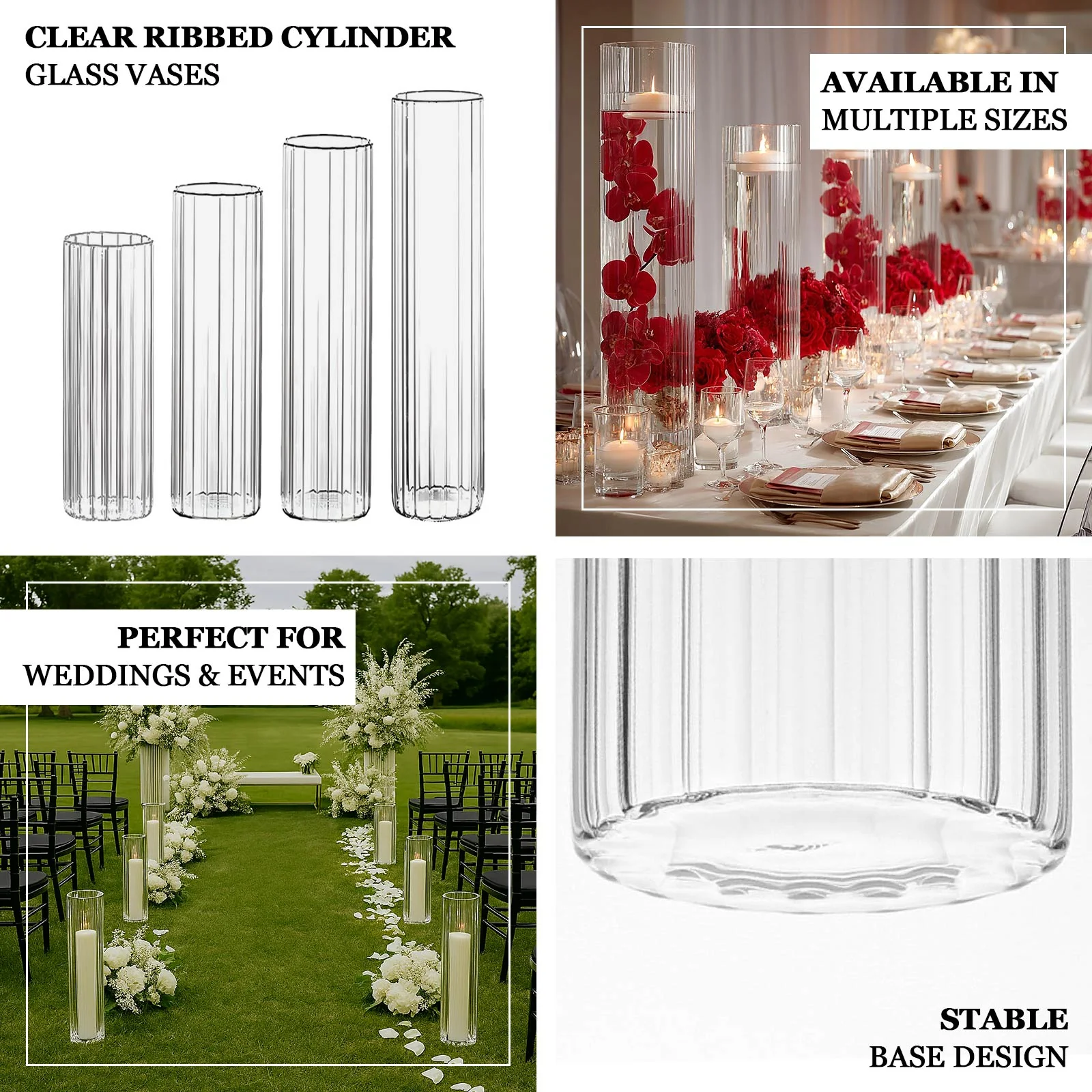 2 Pack Ribbed Cylinder Floor Vases – 40" Tall Oversized Clear Glass Vases for Grand Venue Displays & Lobbies - Image 5