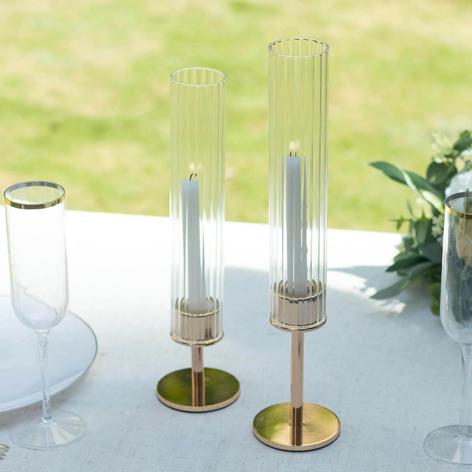 2-Pack Ribbed Glass Candelabra Shades Open End Hurricane Design 10" Clear - Sleek Table Centerpiece for Stylish Decor - Image 6
