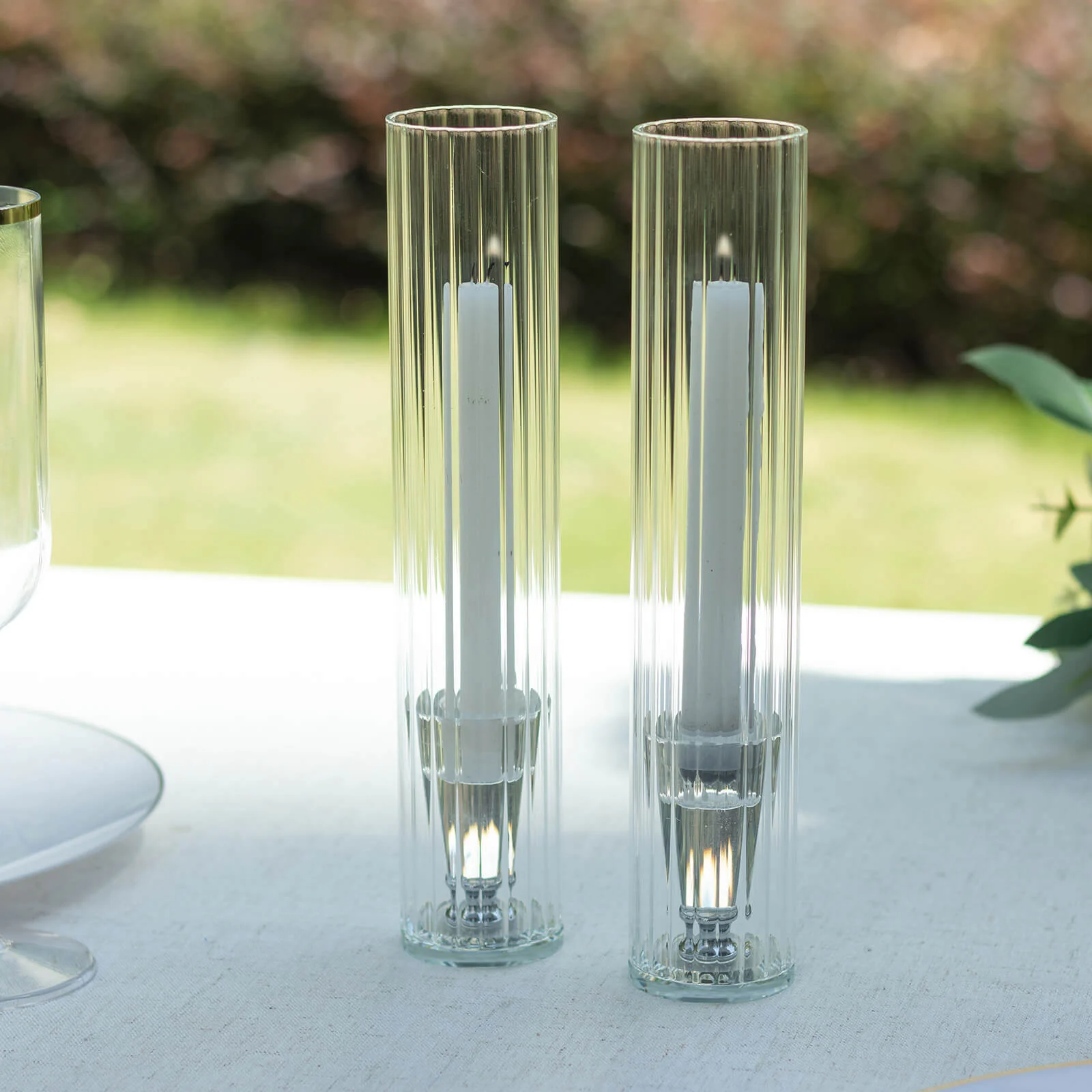 2-Pack Ribbed Glass Candelabra Shades Open End Hurricane Design 10" Clear - Sleek Table Centerpiece for Stylish Decor - Image 8