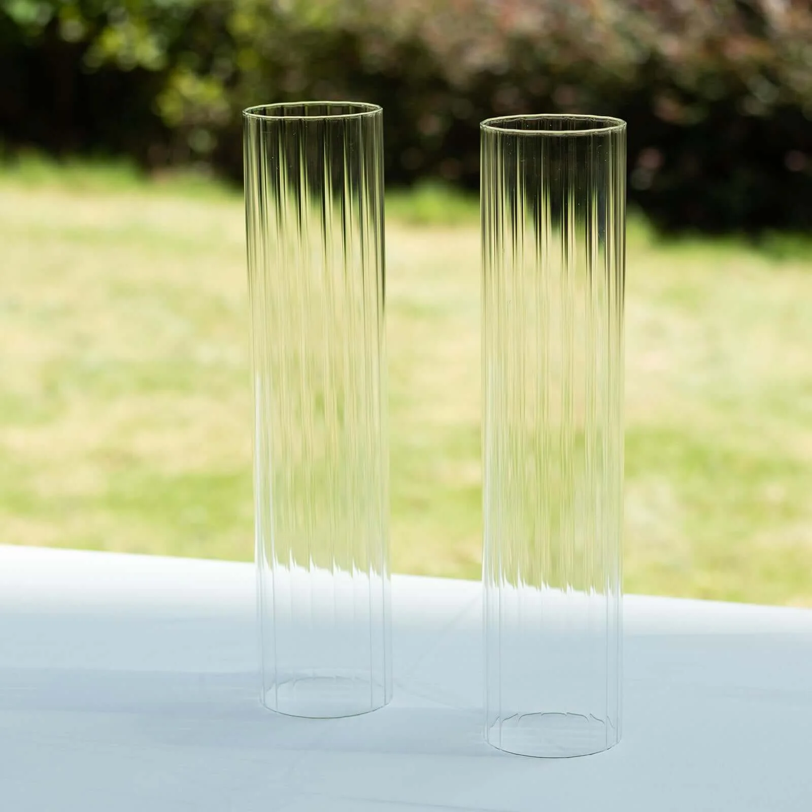 2-Pack Ribbed Glass Candelabra Shades Open End Hurricane Design 14" Clear - Sleek Table Centerpiece for Stylish Decor - Image 10