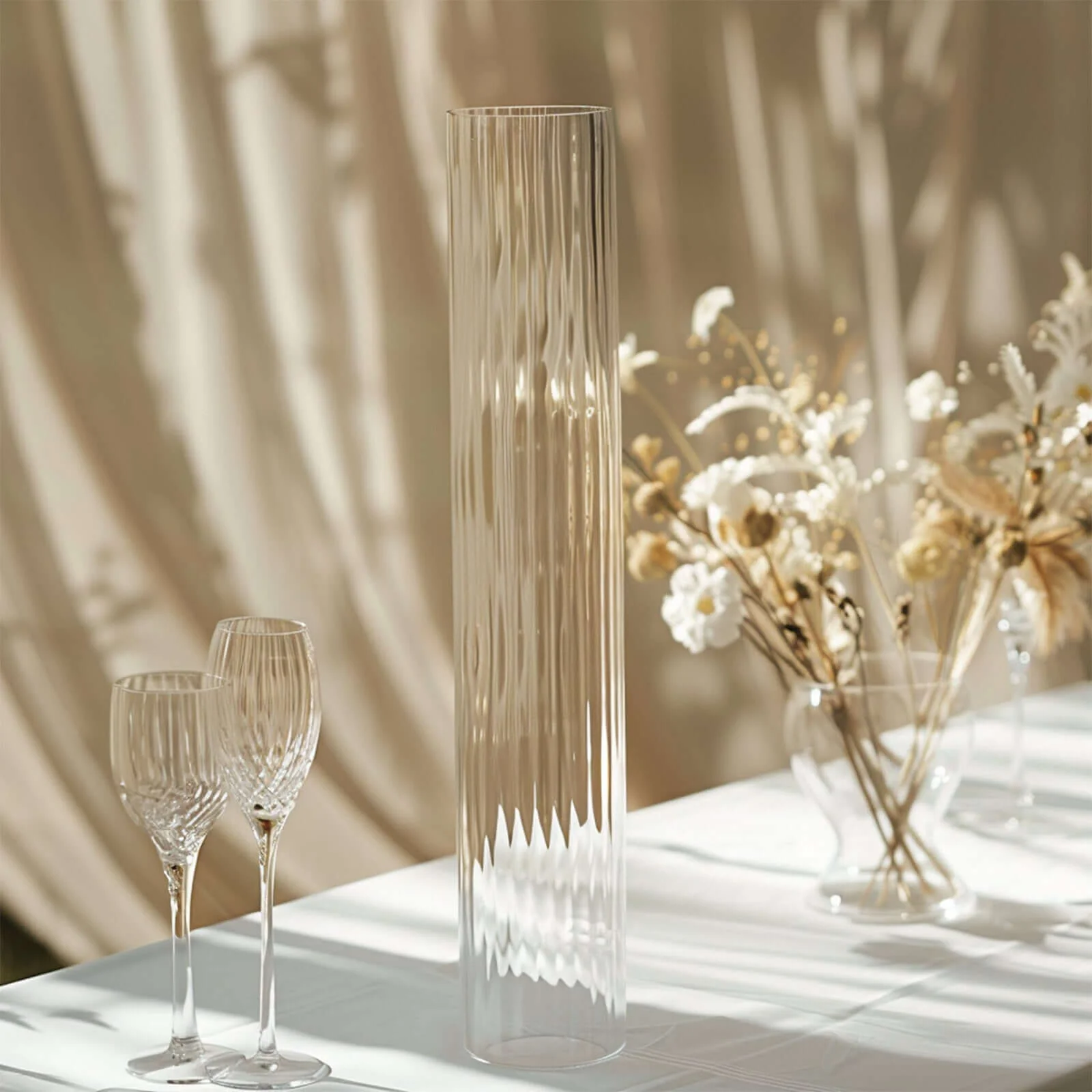 2-Pack Ribbed Glass Candelabra Shades Open End Hurricane Design 14" Clear - Sleek Table Centerpiece for Stylish Decor - Image 12