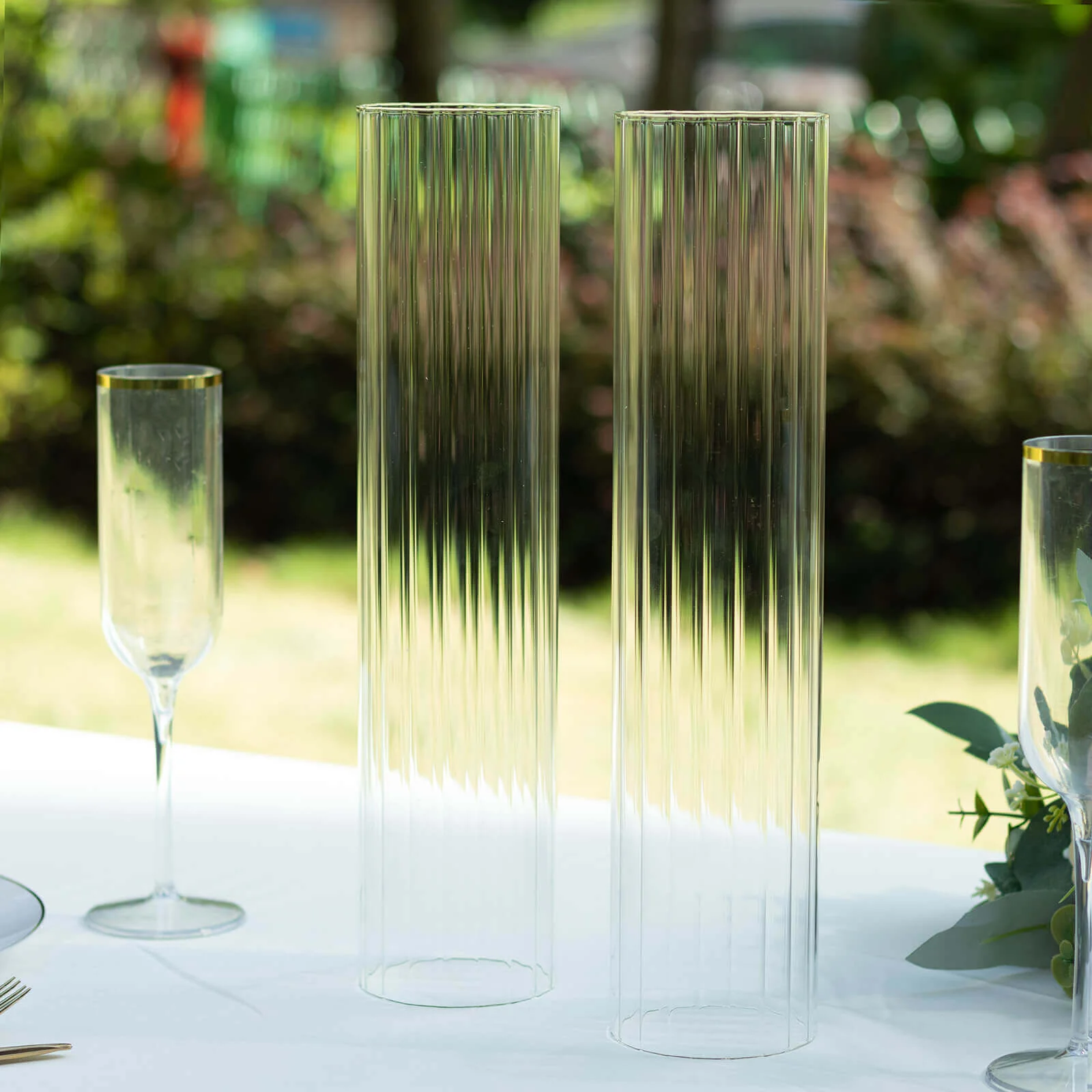 2-Pack Ribbed Glass Candelabra Shades Open End Hurricane Design 14" Clear - Sleek Table Centerpiece for Stylish Decor - Image 16