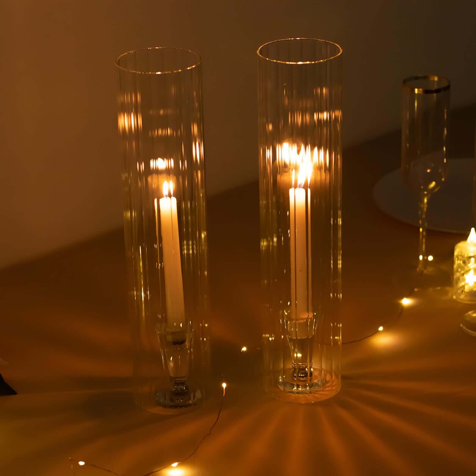 2-Pack Ribbed Glass Candelabra Shades Open End Hurricane Design 14" Clear - Sleek Table Centerpiece for Stylish Decor - Image 2