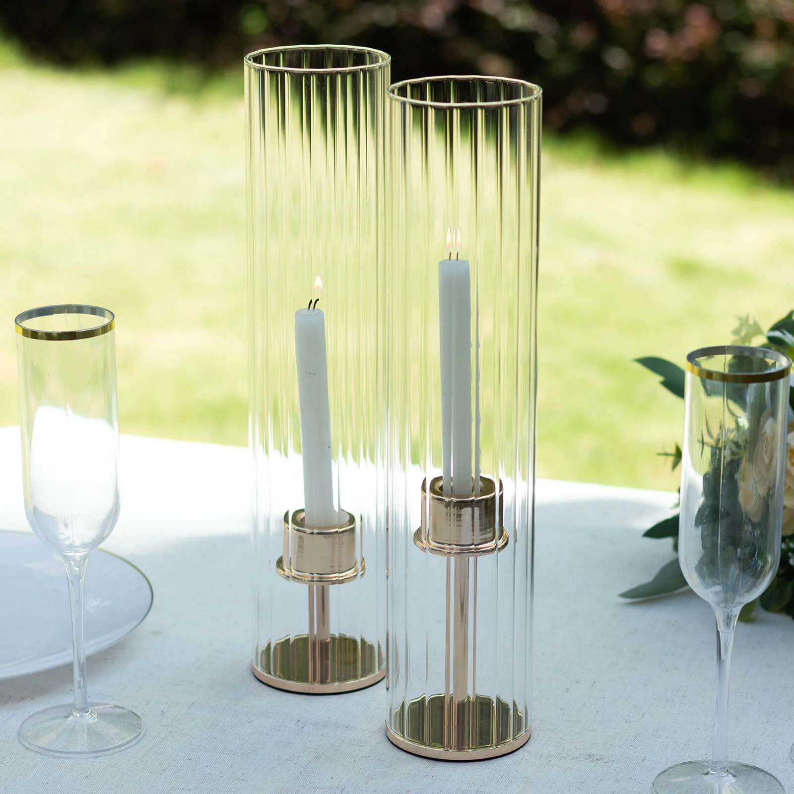 2-Pack Ribbed Glass Candelabra Shades Open End Hurricane Design 14" Clear - Sleek Table Centerpiece for Stylish Decor - Image 6