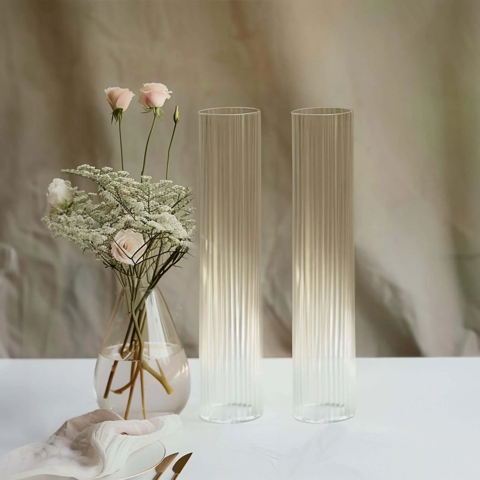 2-Pack Ribbed Glass Candelabra Shades Open End Hurricane Design 14" Clear - Sleek Table Centerpiece for Stylish Decor - Image 8