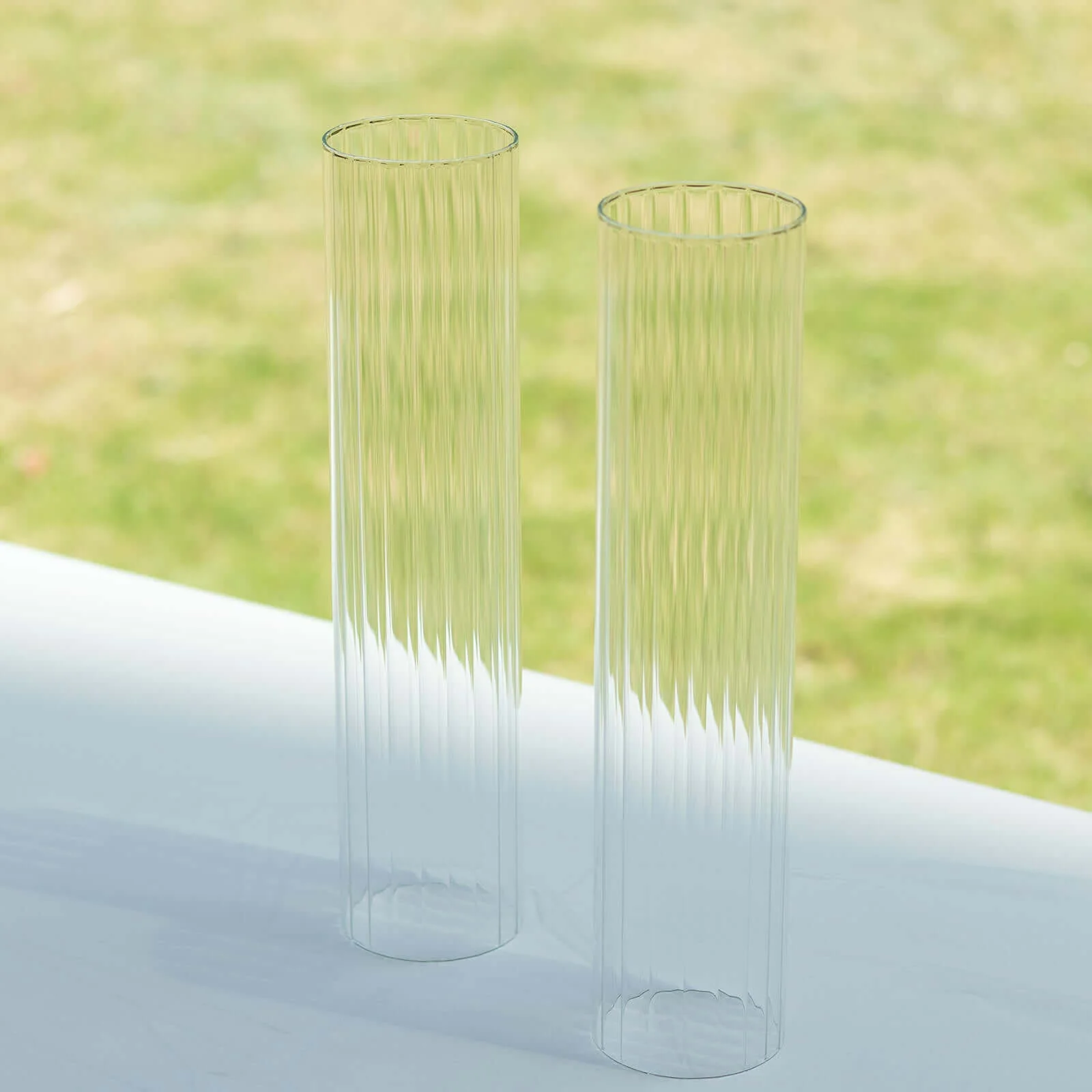 2-Pack Ribbed Glass Candelabra Shades Open End Hurricane Design 14" Clear - Sleek Table Centerpiece for Stylish Decor - Image 9