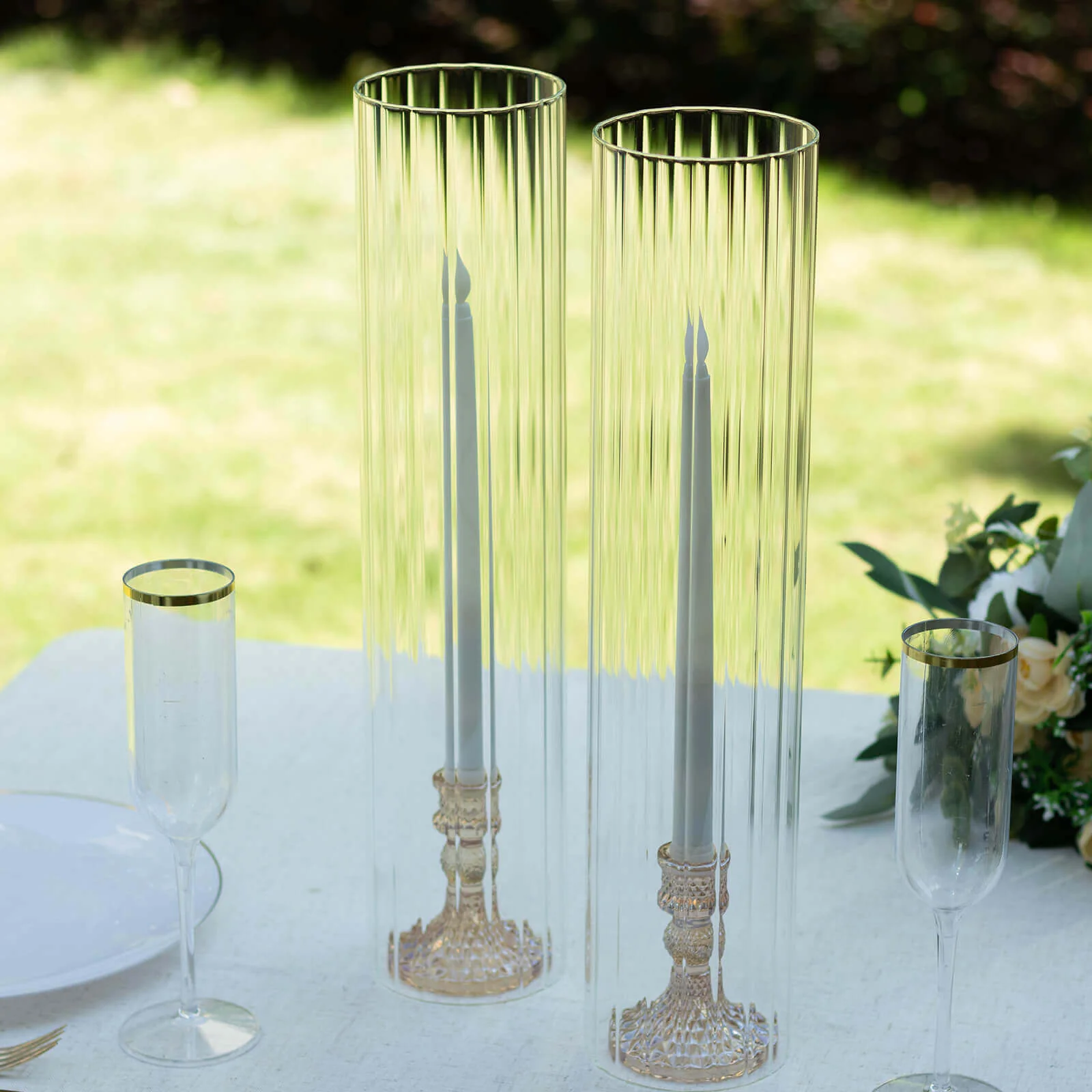 2-Pack Ribbed Glass Candelabra Shades Open End Hurricane Design 18" Clear - Sleek Table Centerpiece for Stylish Decor - Image 6