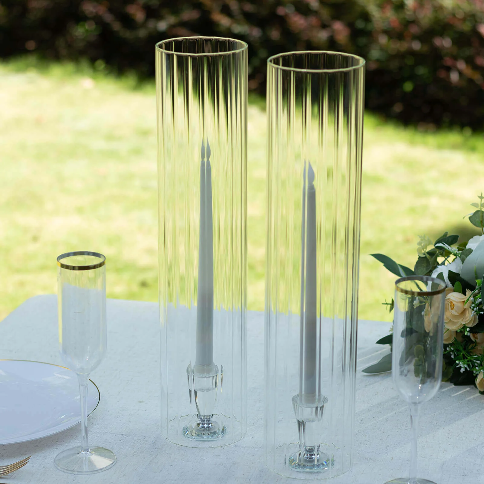 2-Pack Ribbed Glass Candelabra Shades Open End Hurricane Design 18" Clear - Sleek Table Centerpiece for Stylish Decor - Image 8