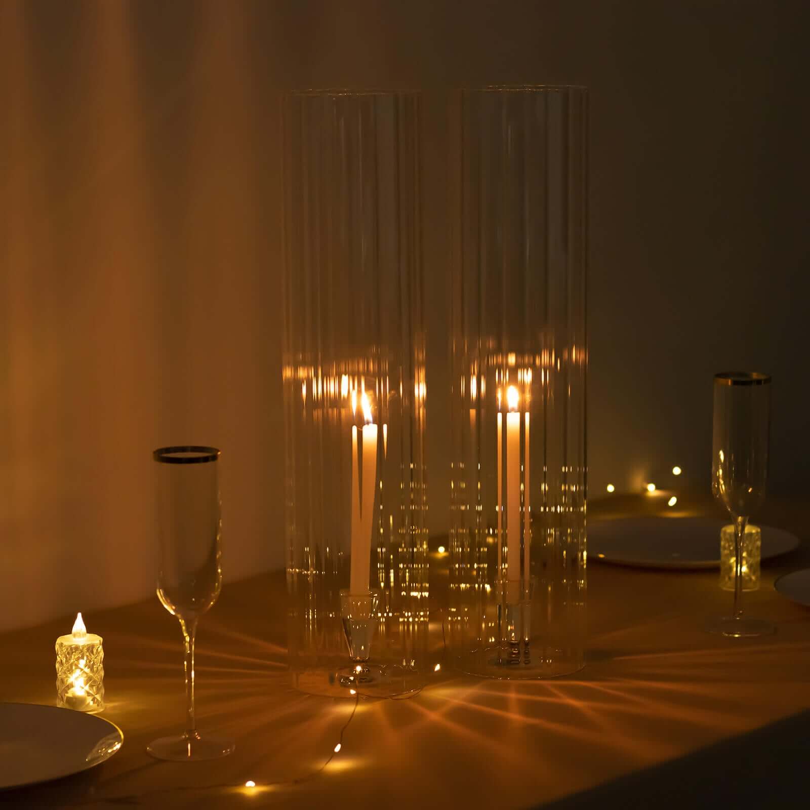 2-Pack Ribbed Glass Candelabra Shades Open End Hurricane Design 20" Clear - Sleek Table Centerpiece for Stylish Decor - Image 2