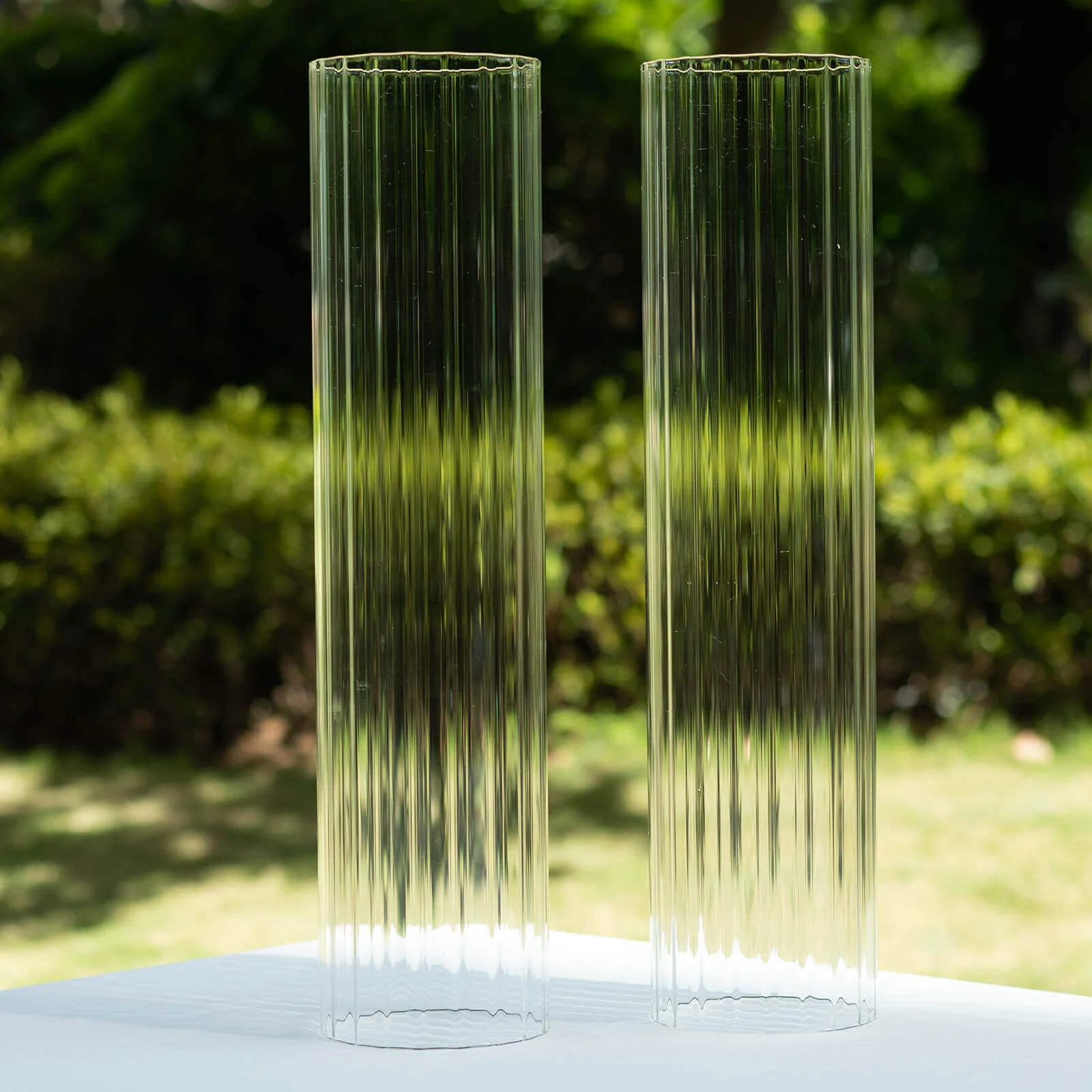 2-Pack Ribbed Glass Candelabra Shades Open End Hurricane Design 20" Clear - Sleek Table Centerpiece for Stylish Decor - Image 6