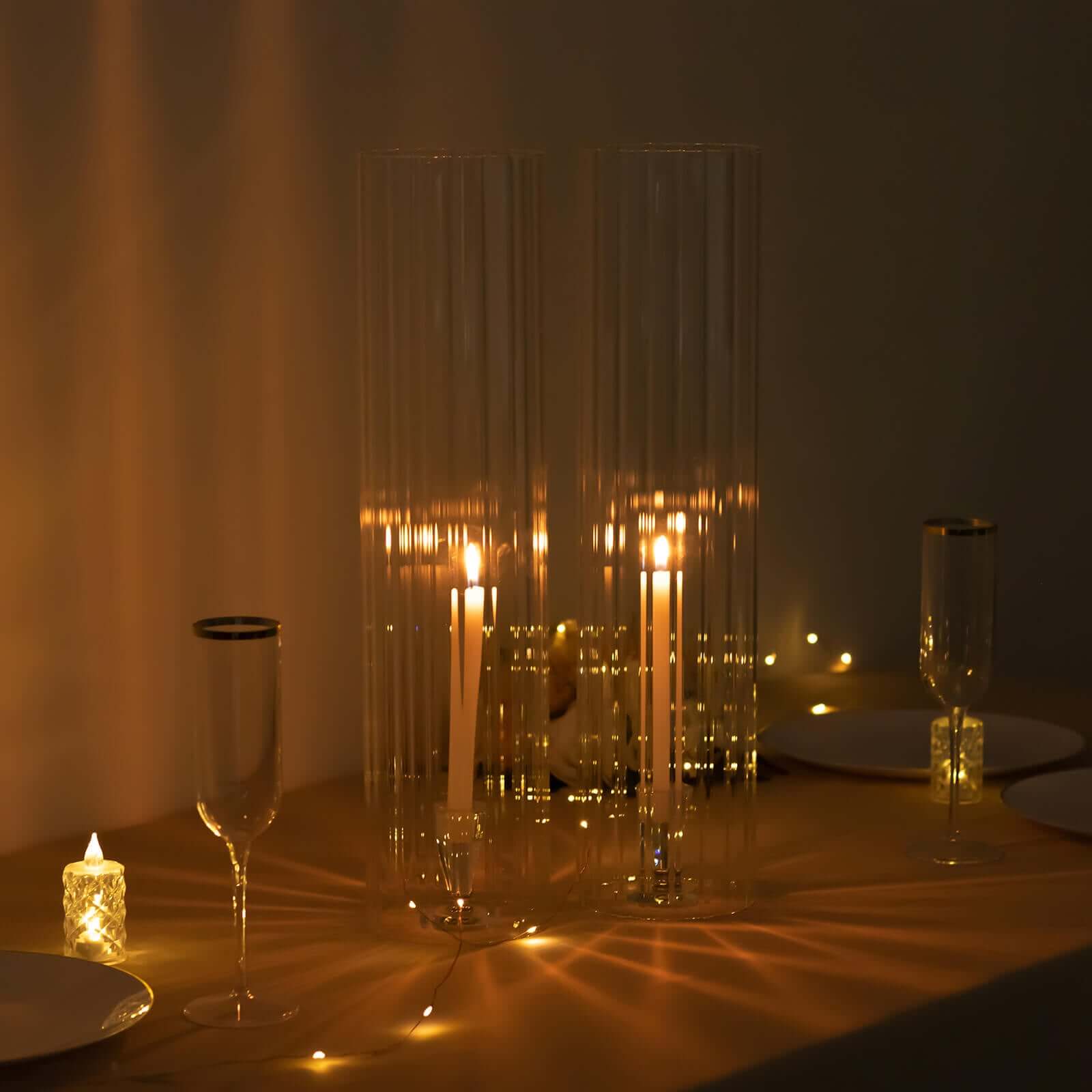 2-Pack Ribbed Glass Candelabra Shades Open End Hurricane Design 20" Clear - Sleek Table Centerpiece for Stylish Decor - Image 8