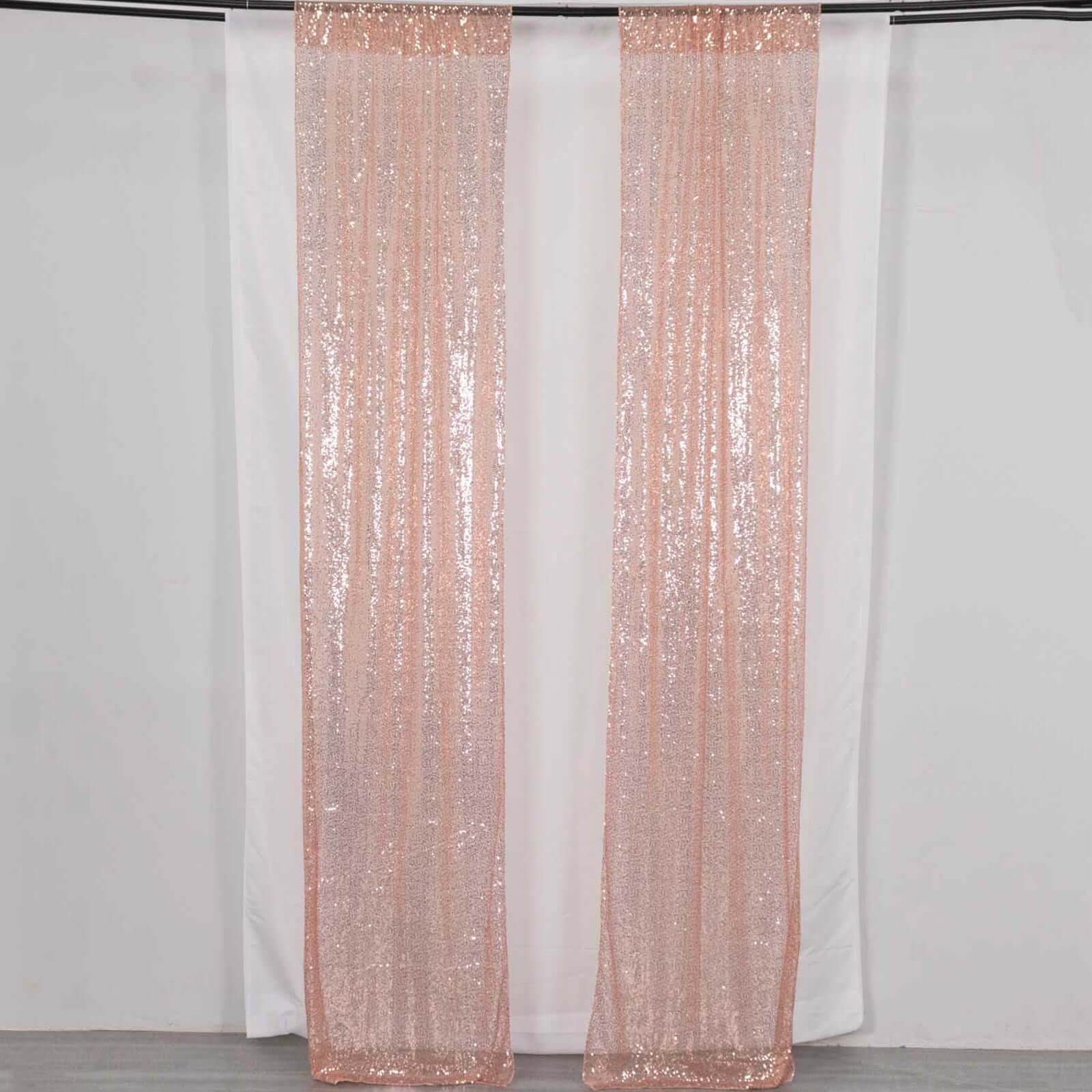 2 Pack Rose Gold Sequin Backdrop Drape Curtains with Rod Pockets, Seamless Glitter Mesh Photo Booth Event Divider Panels - 8ftx2ft - Image 2