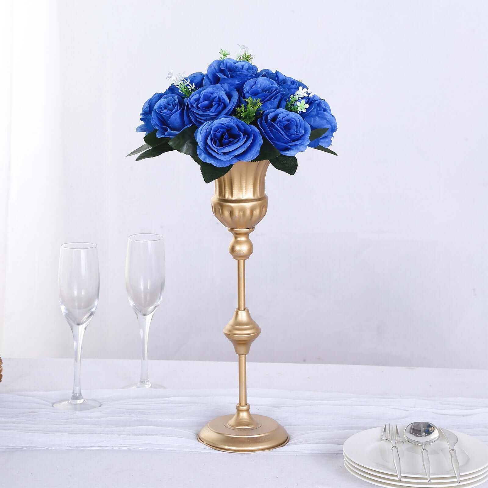 2 Pack Royal Blue Artificial Flower Ball Bouquets For Centerpieces, 15-Head Silk Rose Kissing Balls 10" - Image 8