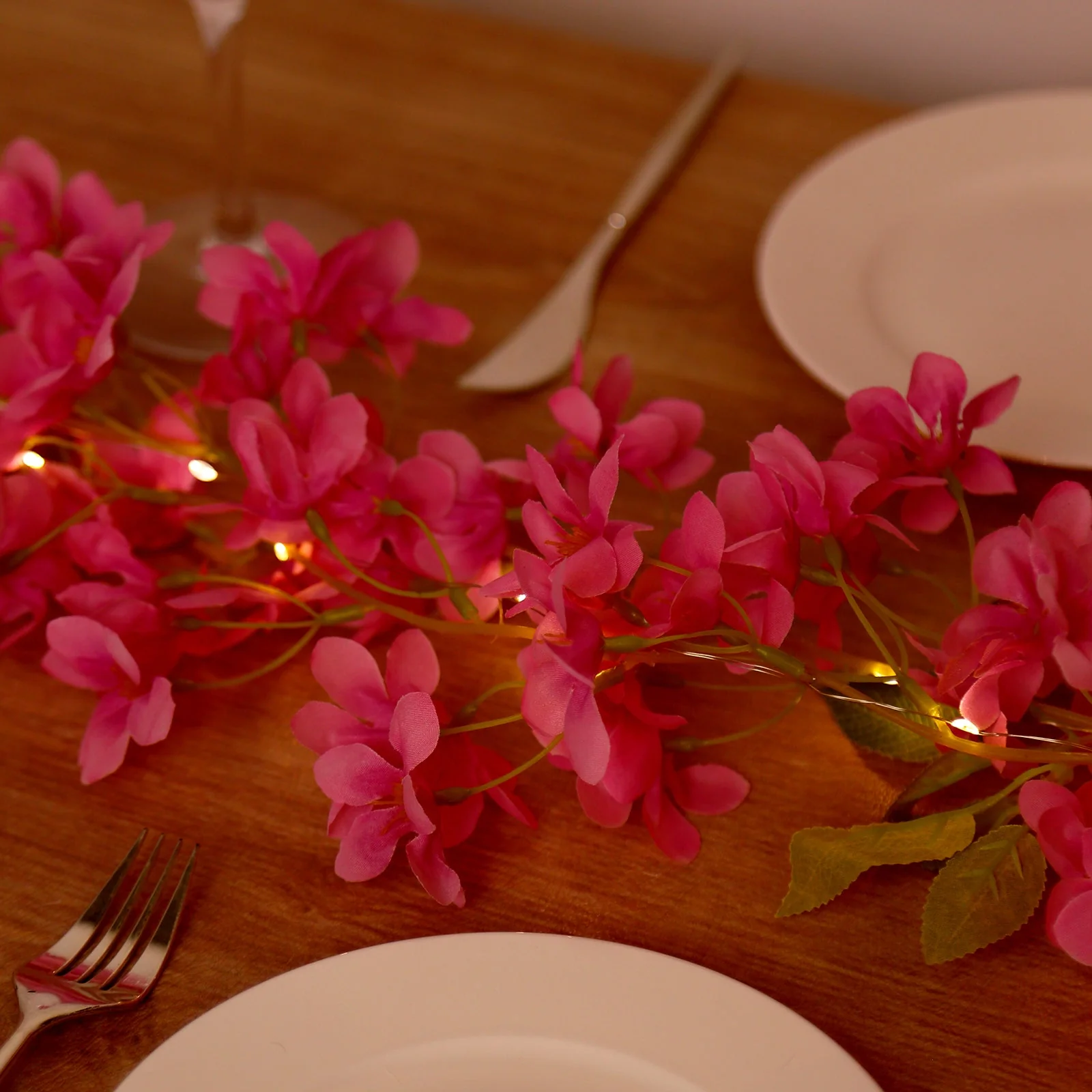 2-Pack Silk Flower Garland Vine Lights 6ft Jasmine Design Pink Warm White - Battery Operated Decorative Fairy Lights - Image 2
